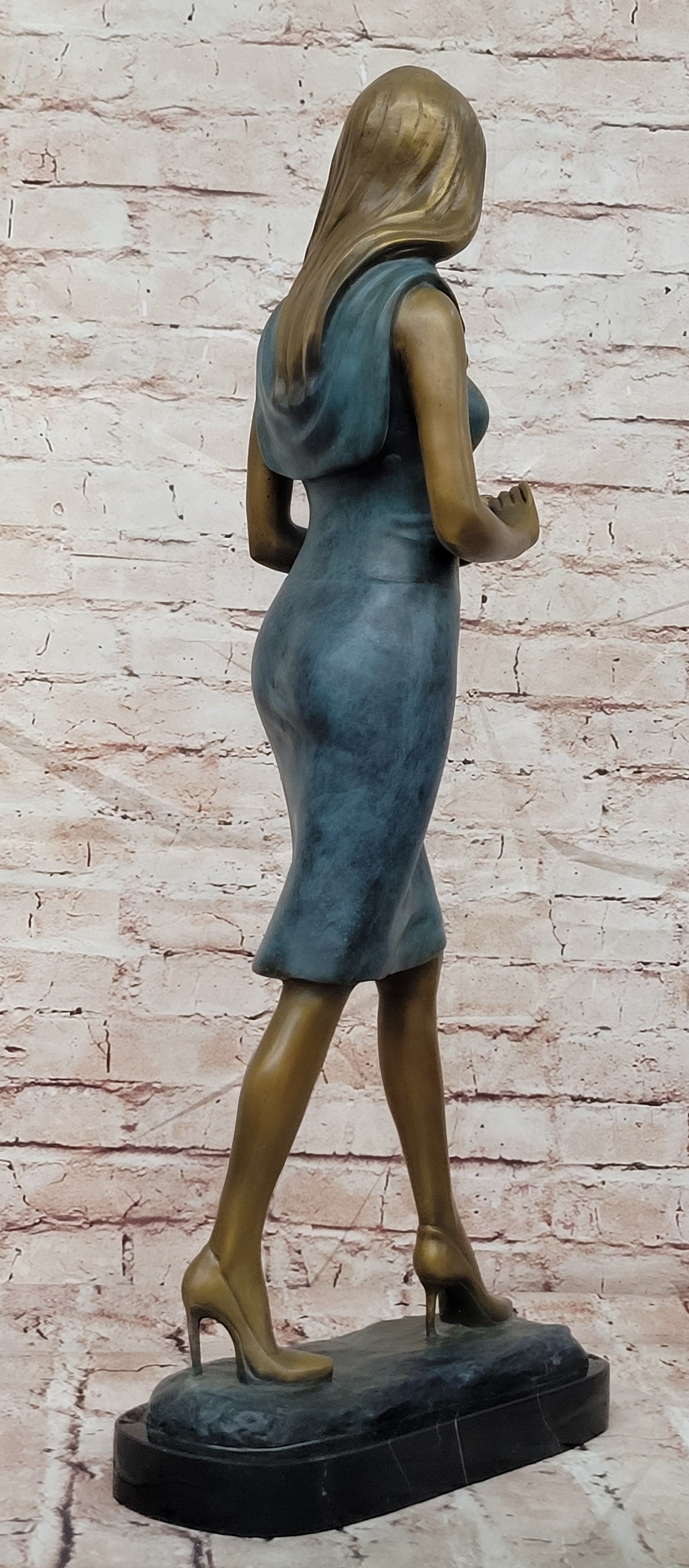Signed Bronze Teacher Figurine Stylish Female Sculpture Collectible Fine Art
