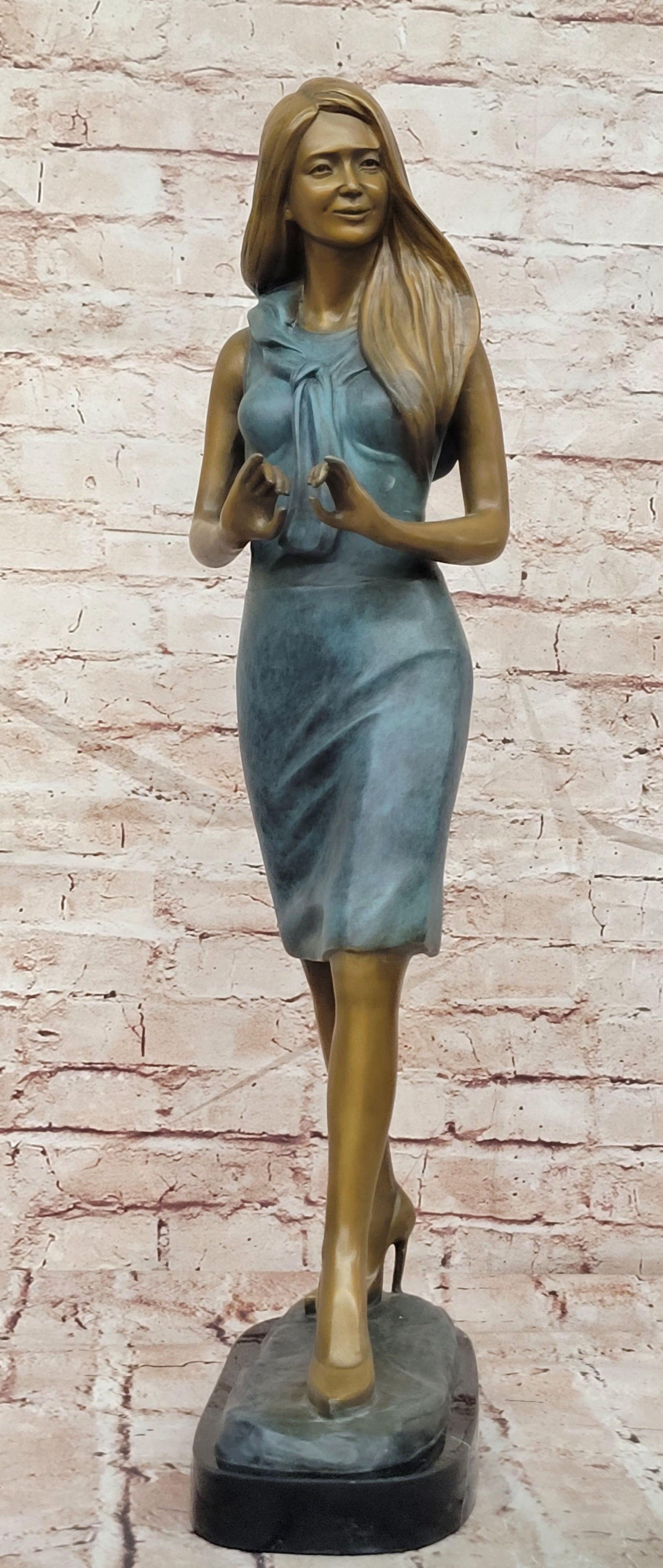 Signed Bronze Teacher Figurine Stylish Female Sculpture Collectible Fine Art