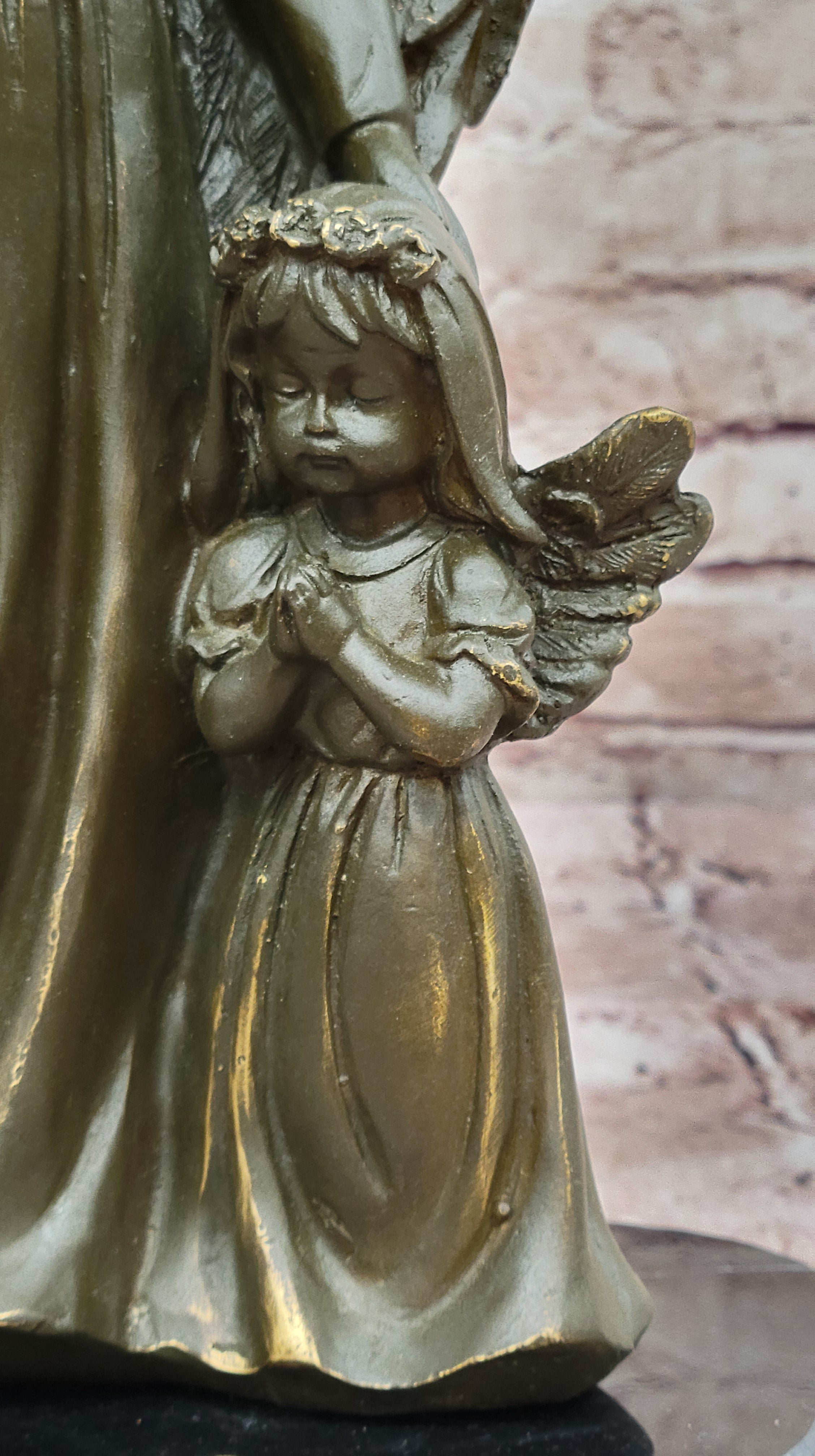 Bronze Angel with Child Sculpture by Moreau Messenger of God Spiritual Figurine