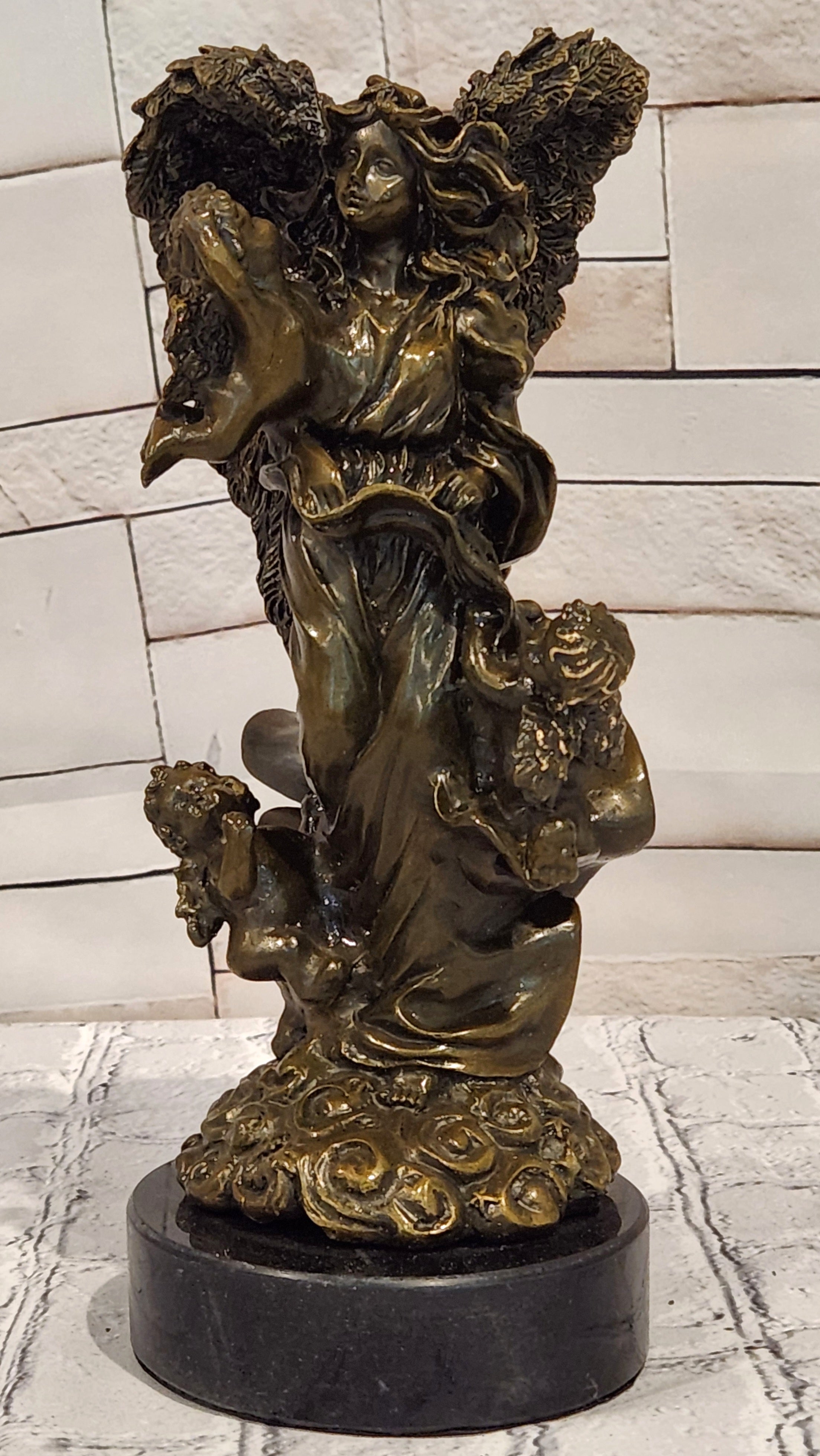 Romantic Bronze Angel Cherubs Statue Signed A Moreau Fine Art Figurine
