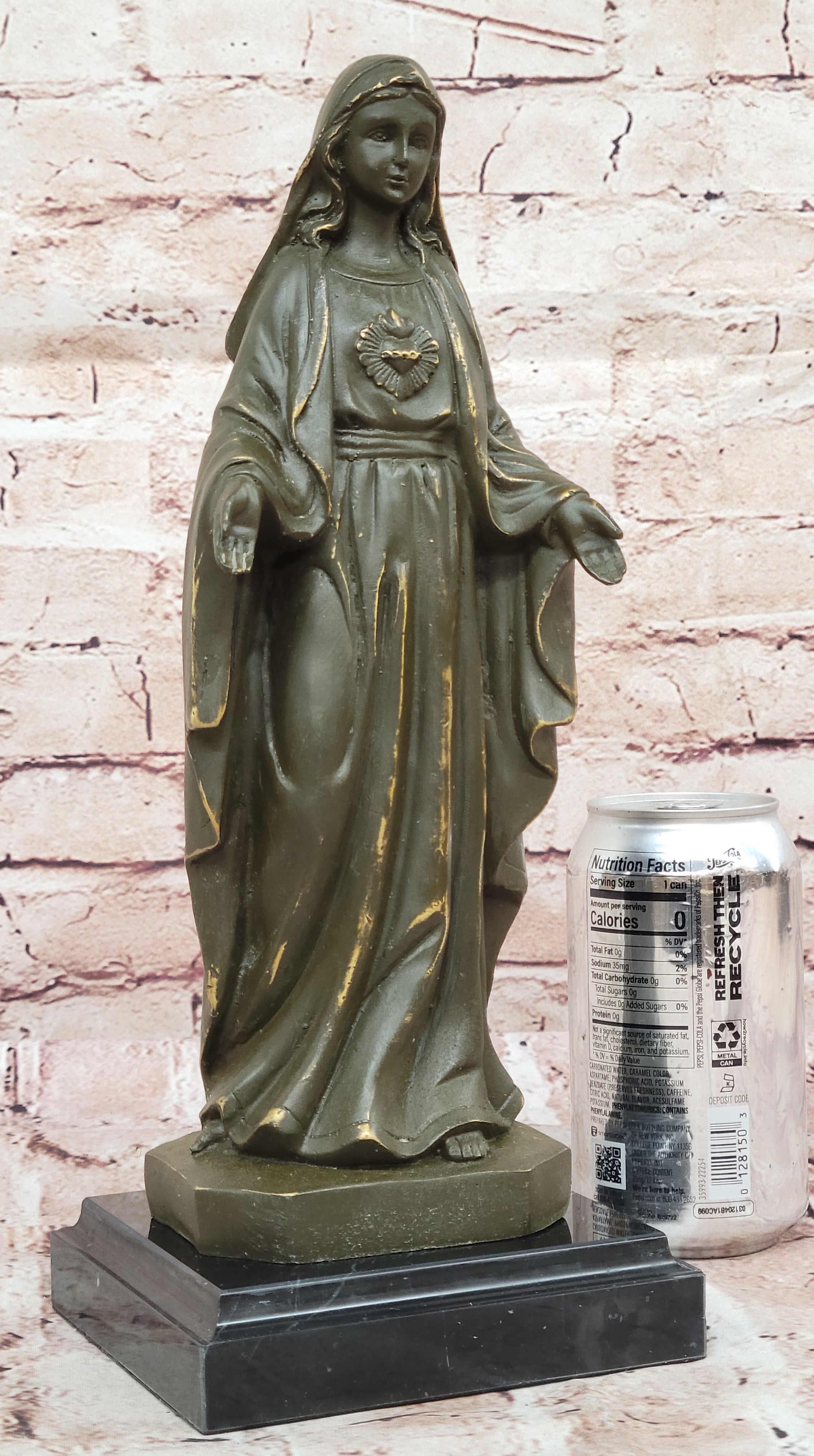 Bronze Blessed Virgin Mary Sculpture Statue Signed Valli Christian Figurine Hand Cast Art