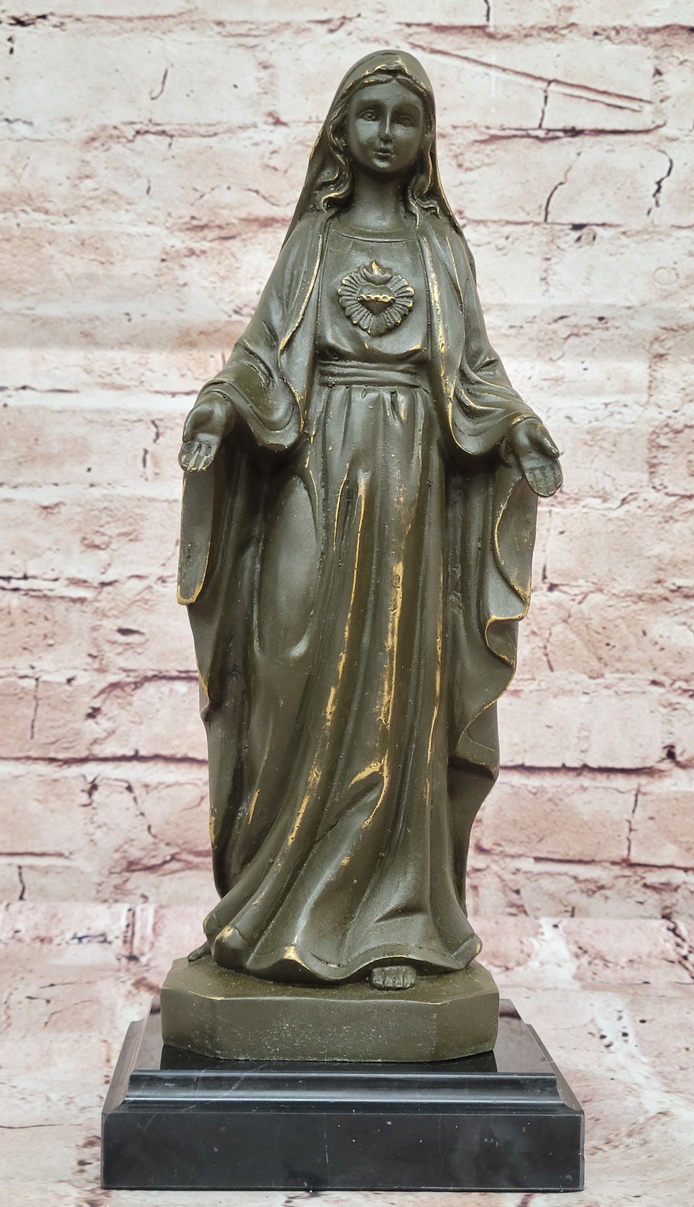 Bronze Blessed Virgin Mary Sculpture Statue Signed Valli Christian Figurine Hand Cast Art