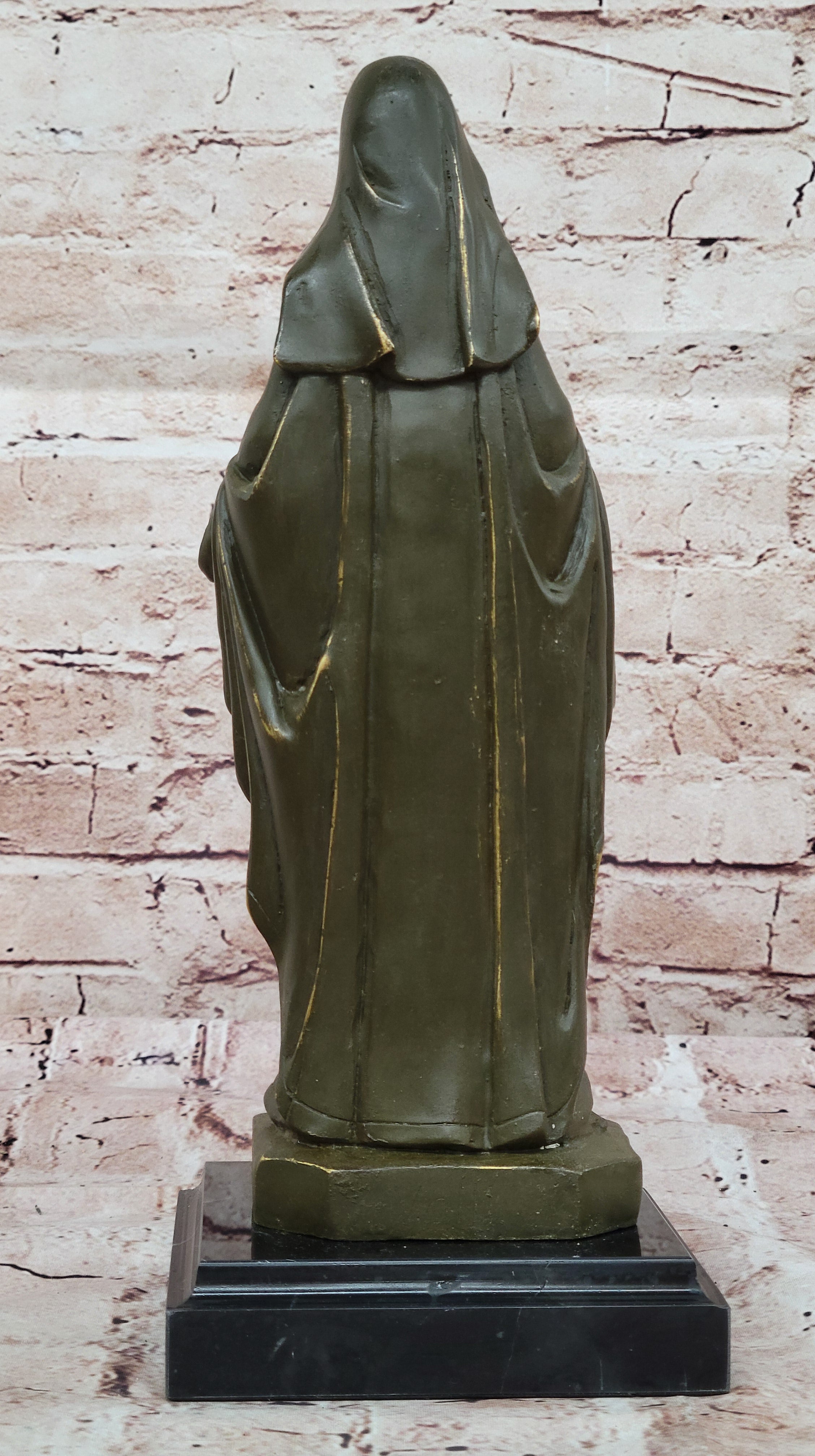 Bronze Blessed Virgin Mary Sculpture Statue Signed Valli Christian Figurine Hand Cast Art