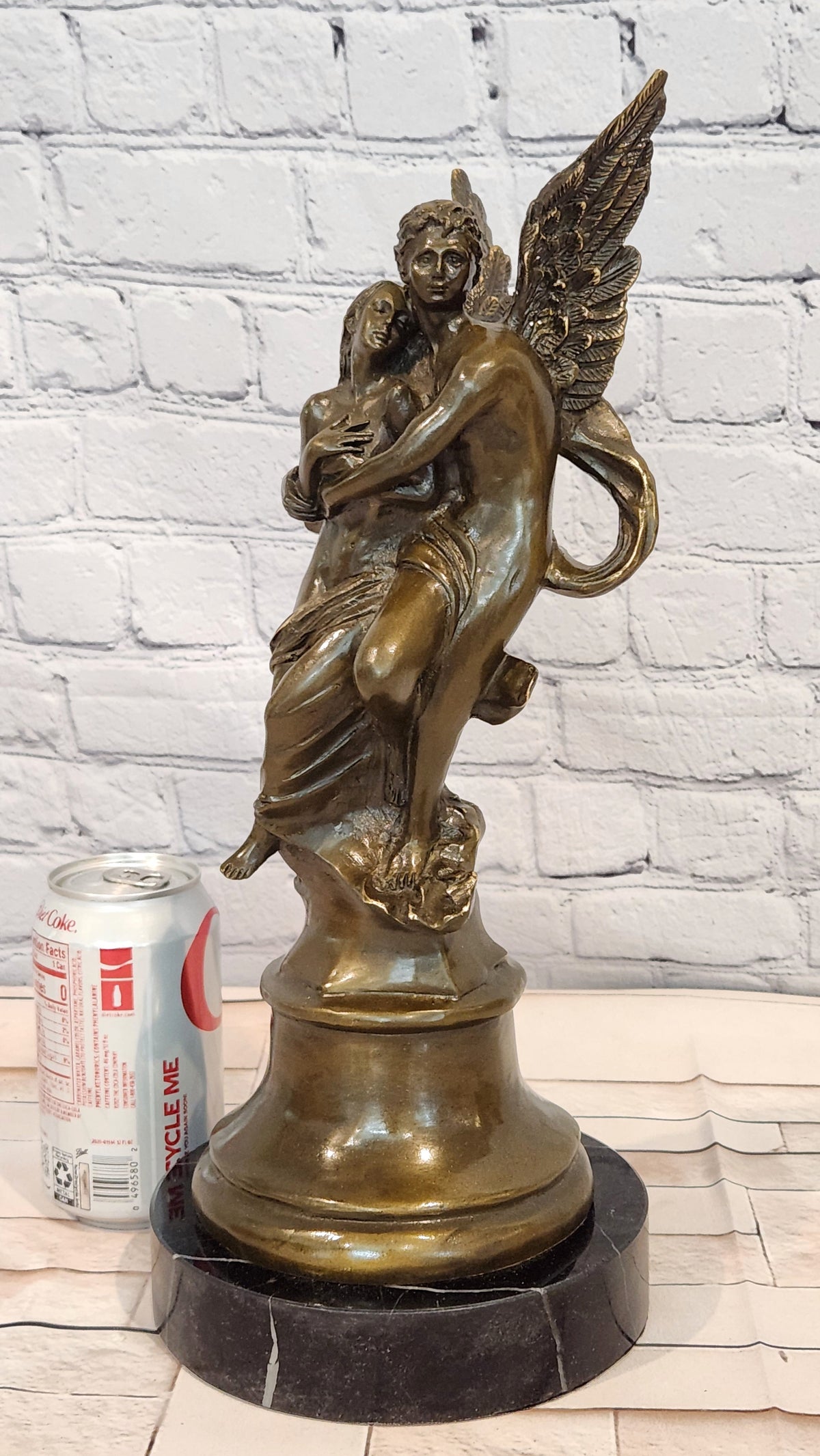 Bronze Romantic Lovers Figurine Cupid Psyche Mythology Sculpture Fine Art Statue