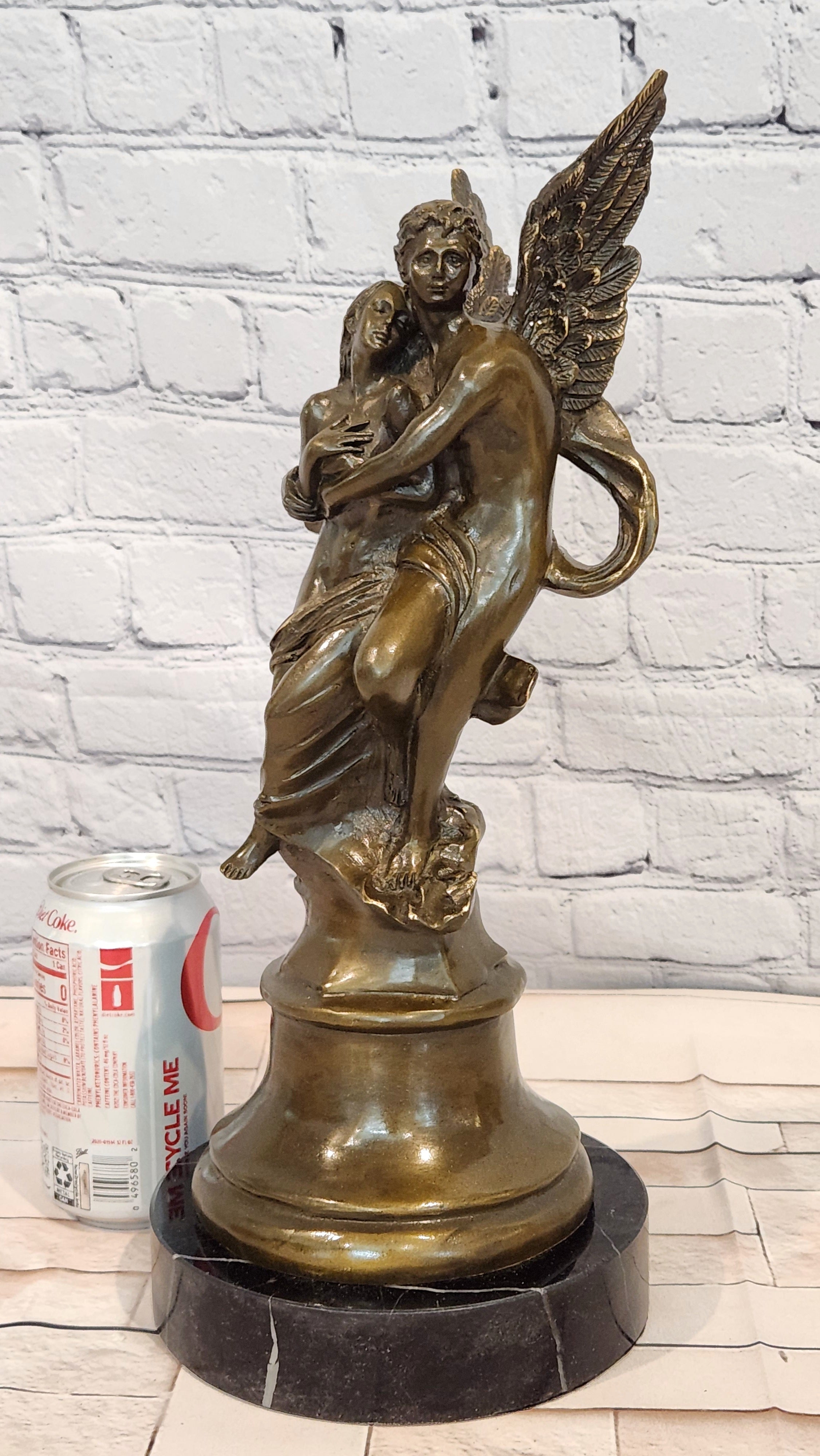 Bronze Romantic Lovers Figurine Cupid Psyche Mythology Sculpture Fine Art Statue