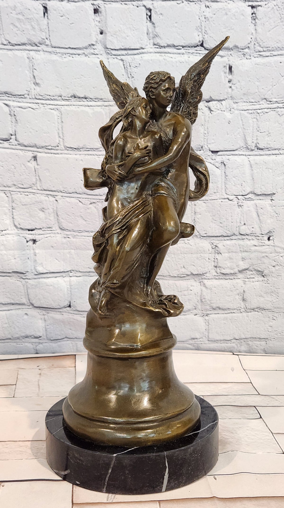 Bronze Romantic Lovers Figurine Cupid Psyche Mythology Sculpture Fine Art Statue