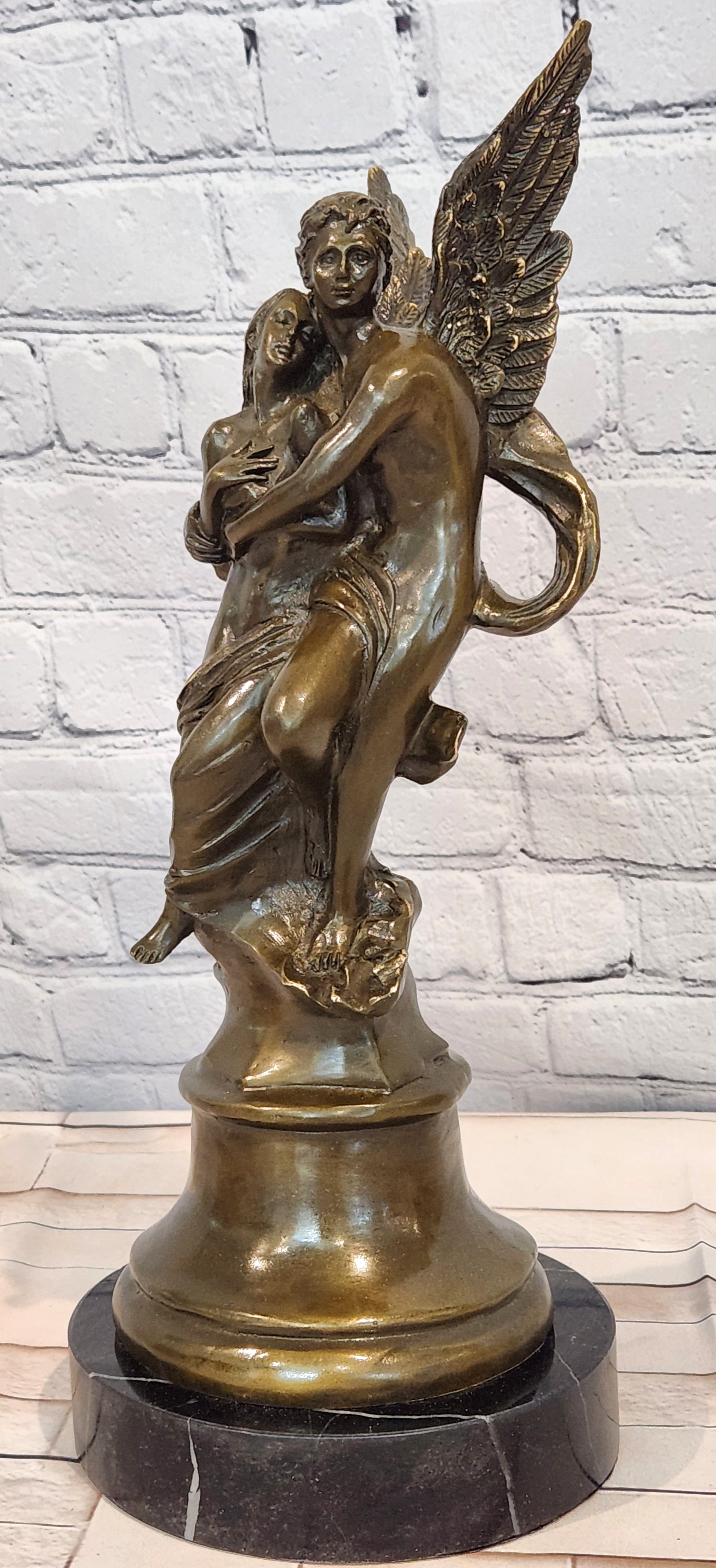 Bronze Romantic Lovers Figurine Cupid Psyche Mythology Sculpture Fine Art Statue