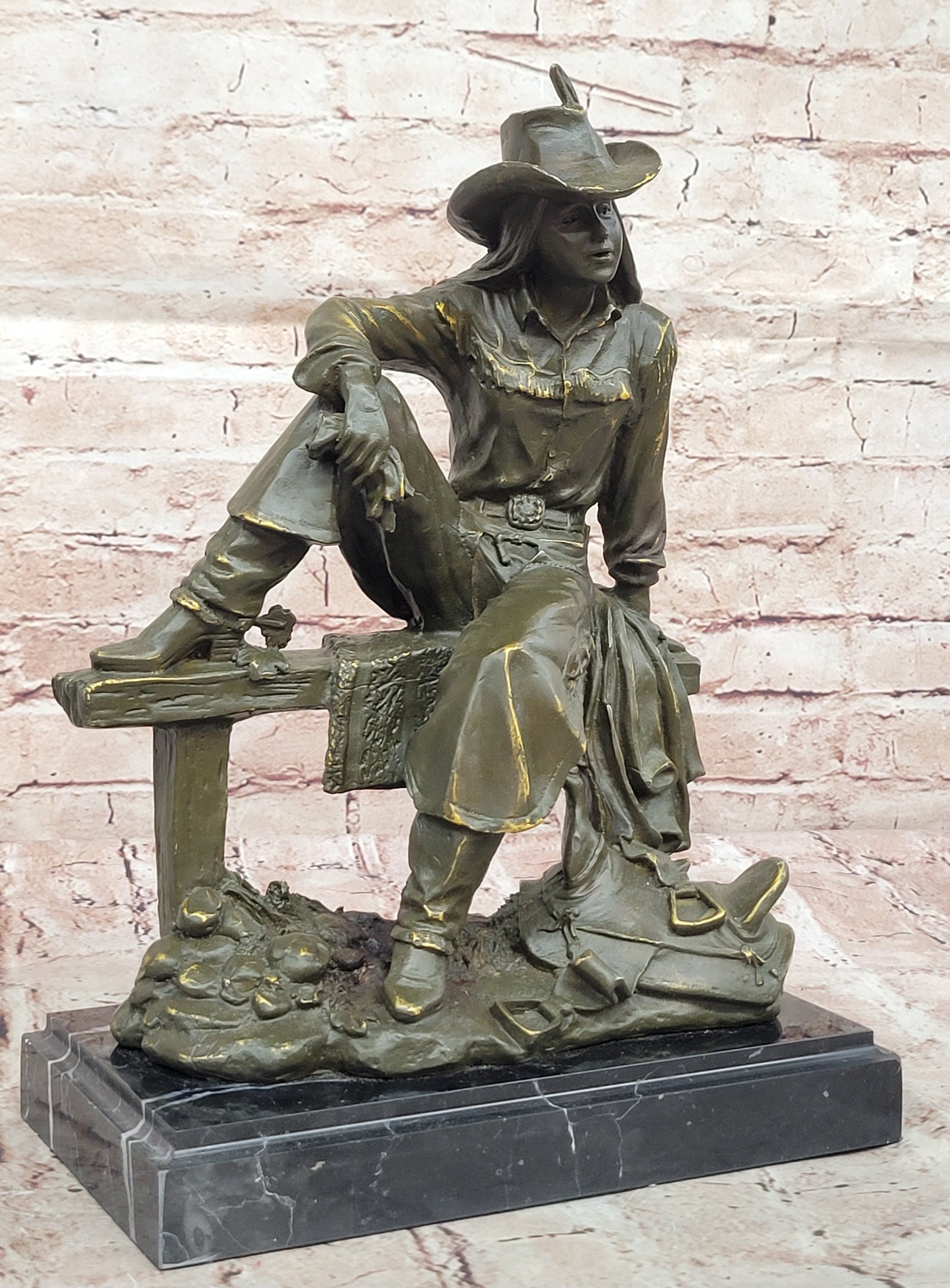 Signed Kamiko Bronze Sculpture Statue Cowboy Figurine American Western Ranch House Decoration