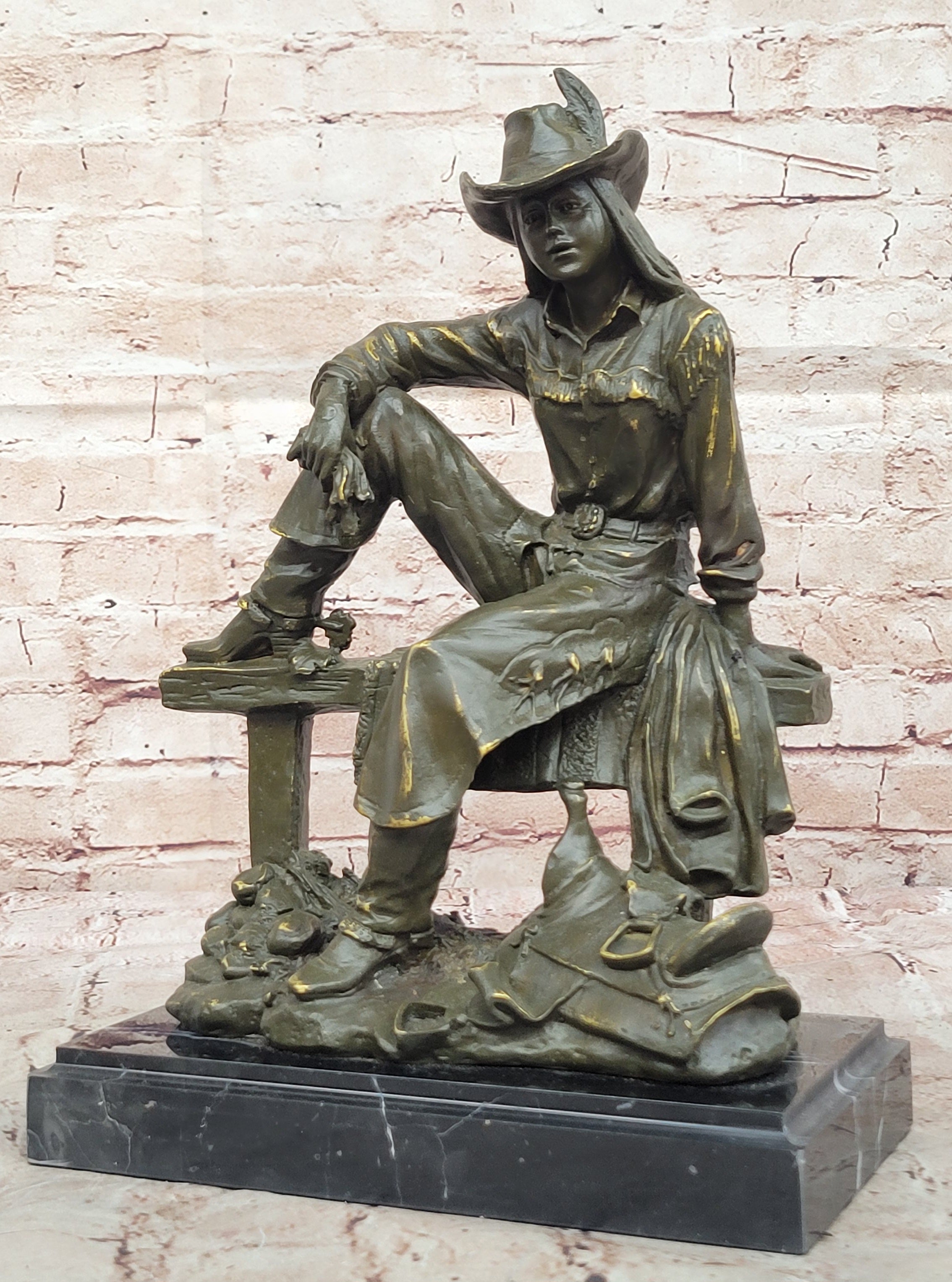 Signed Kamiko Bronze Sculpture Statue Cowboy Figurine American Western Ranch House Decoration