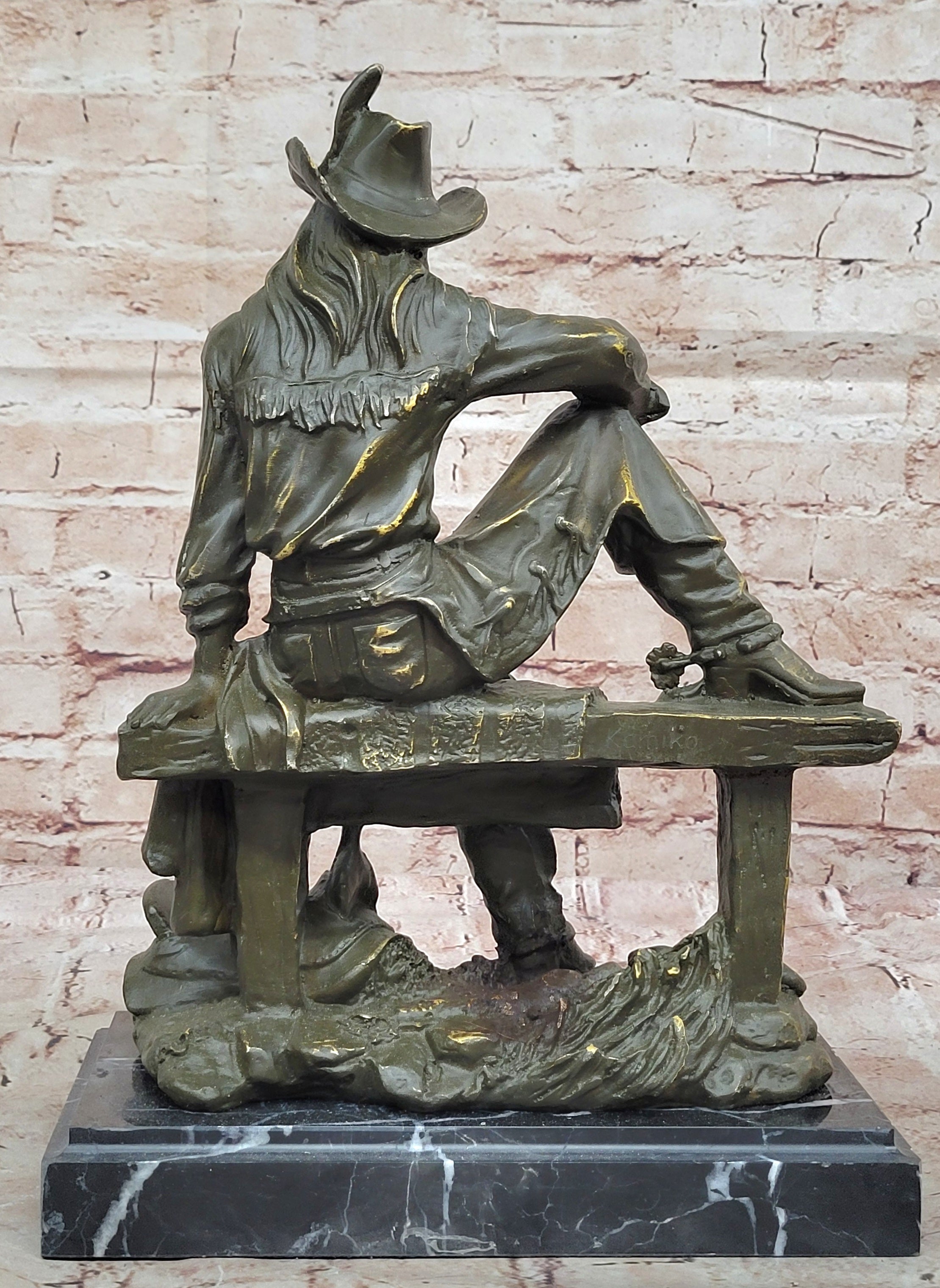 Signed Kamiko Bronze Sculpture Statue Cowboy Figurine American Western Ranch House Decoration