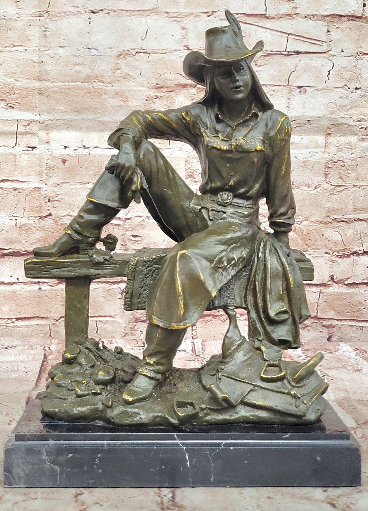 Signed Kamiko Bronze Sculpture Statue Cowboy Figurine American Western Ranch House Decoration
