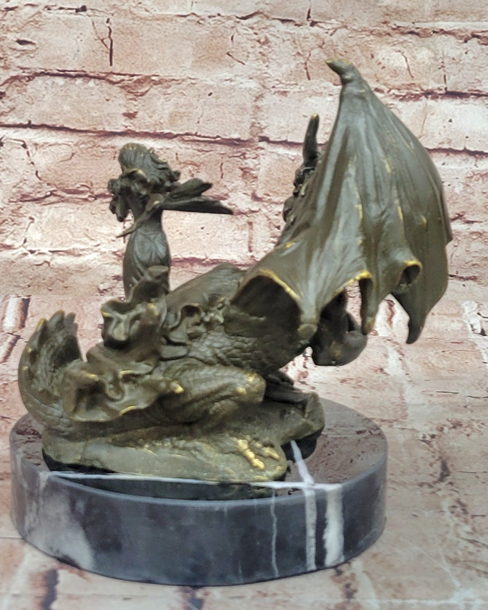 Signed Patoue Fairy Violinist – Dragon Bronze Figurine Fantasy Home Decor