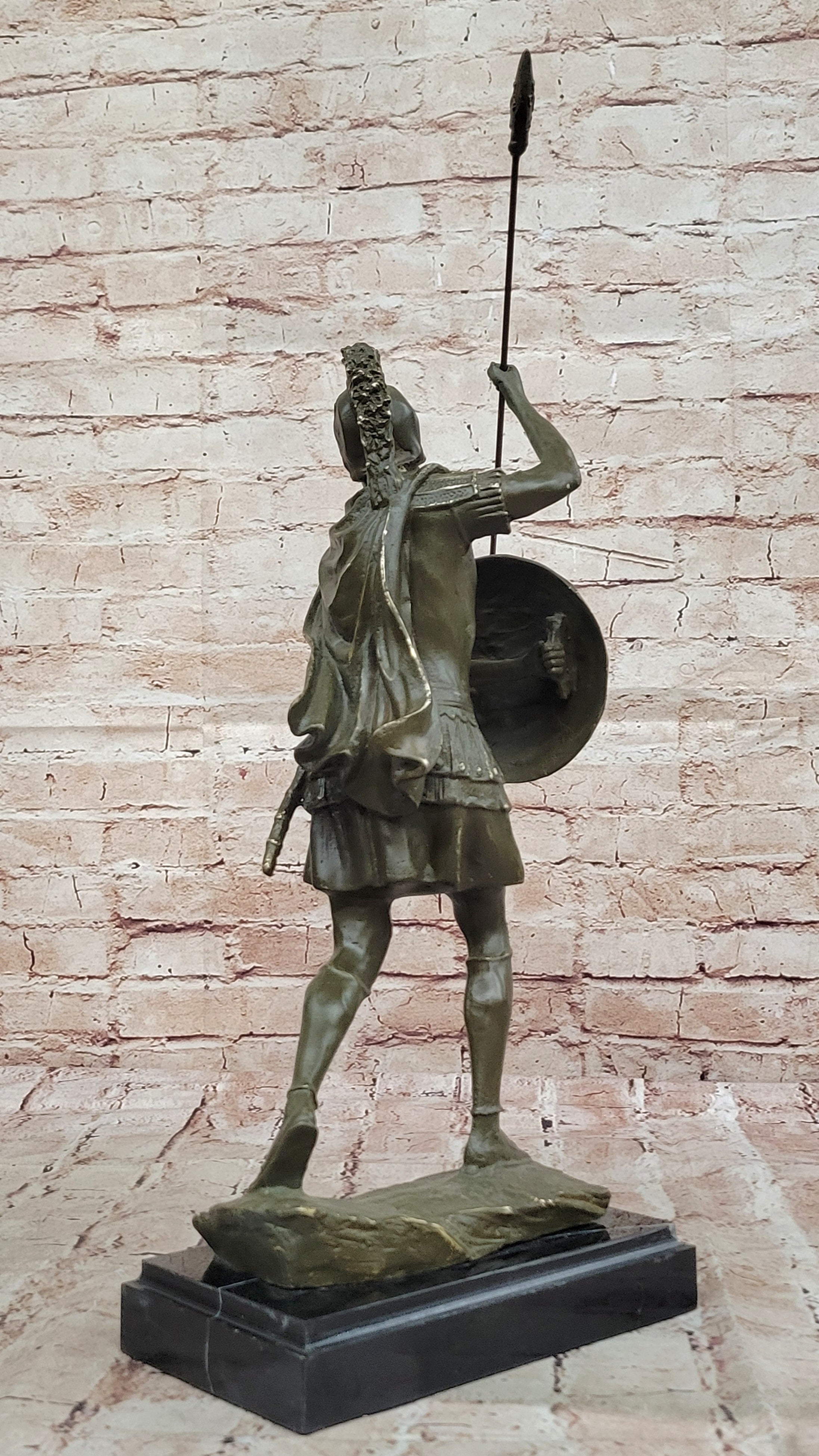 Decorative Bronze Roman Soldier Statue Sculpture with Shield Historic Warrior Artwork Decor