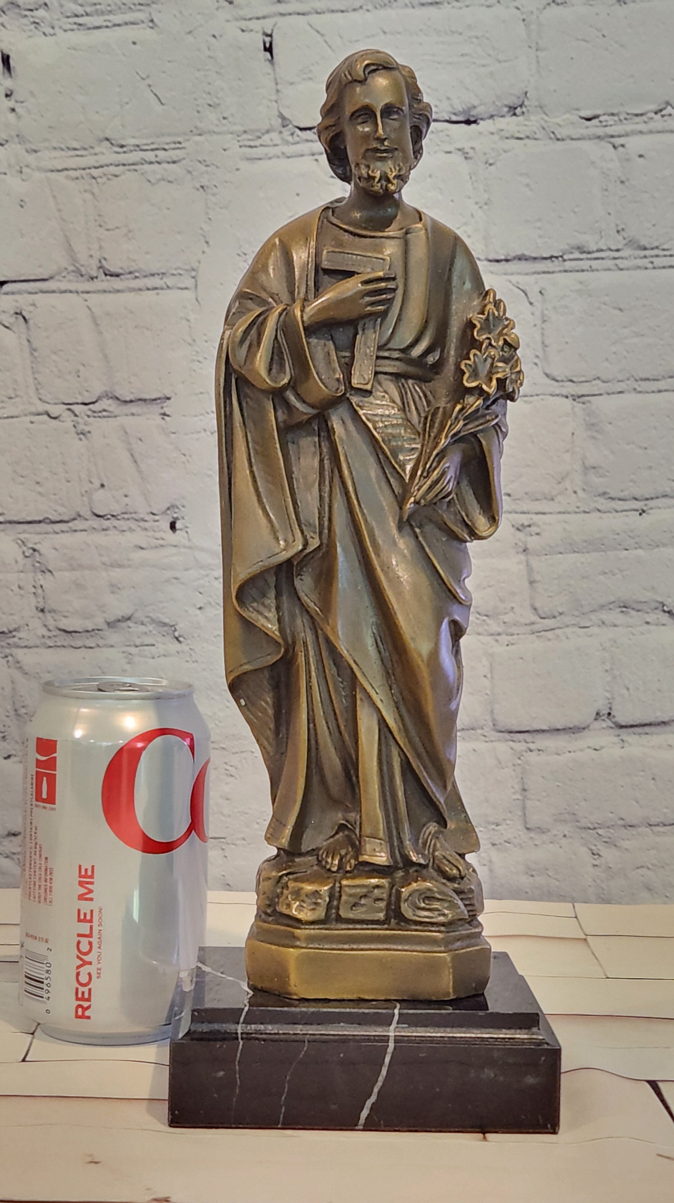 Bronze Saint Joseph Figurine Signed Valli Religious Church Art Fine Art Statue