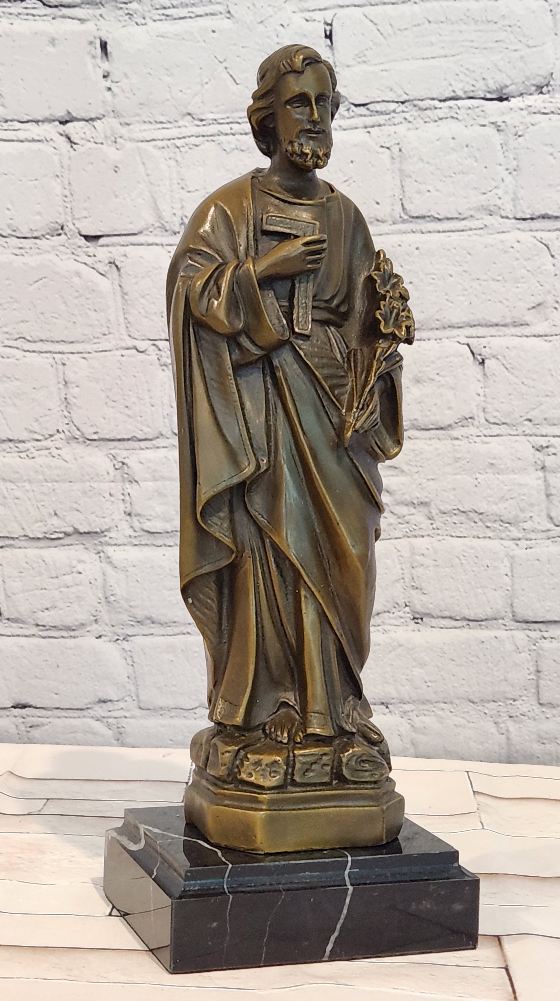 Bronze Saint Joseph Figurine Signed Valli Religious Church Art Fine Art Statue