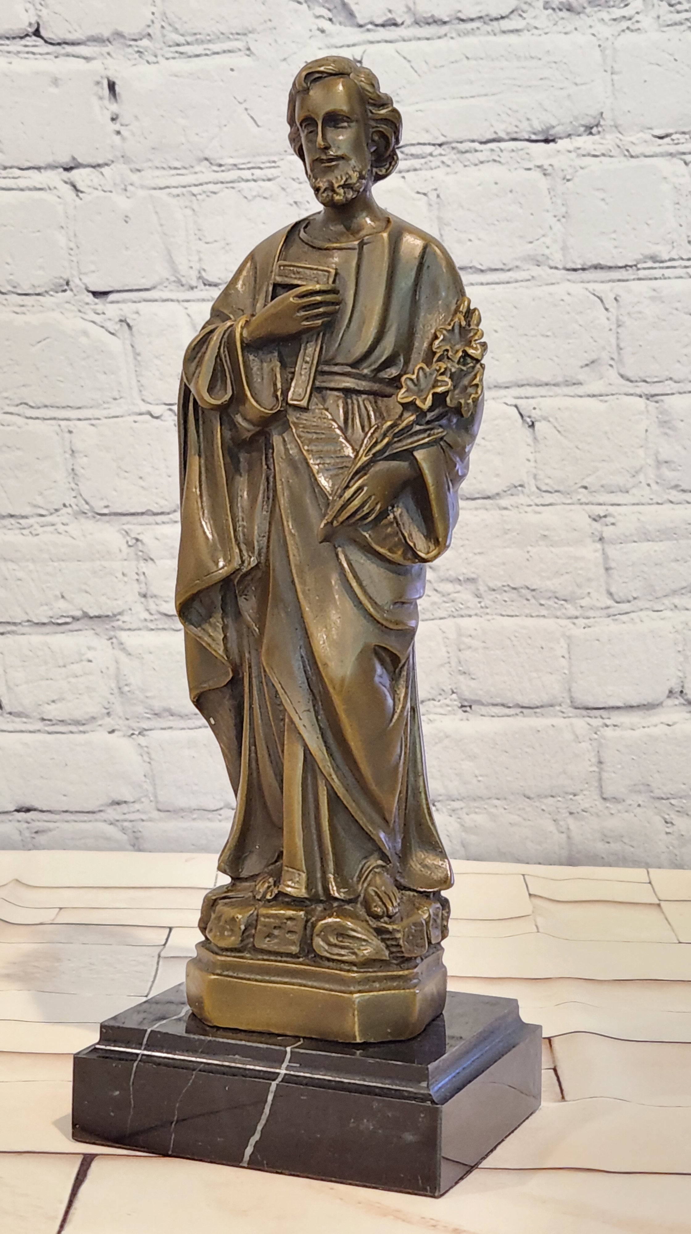 Bronze Saint Joseph Figurine Signed Valli Religious Church Art Fine Art Statue