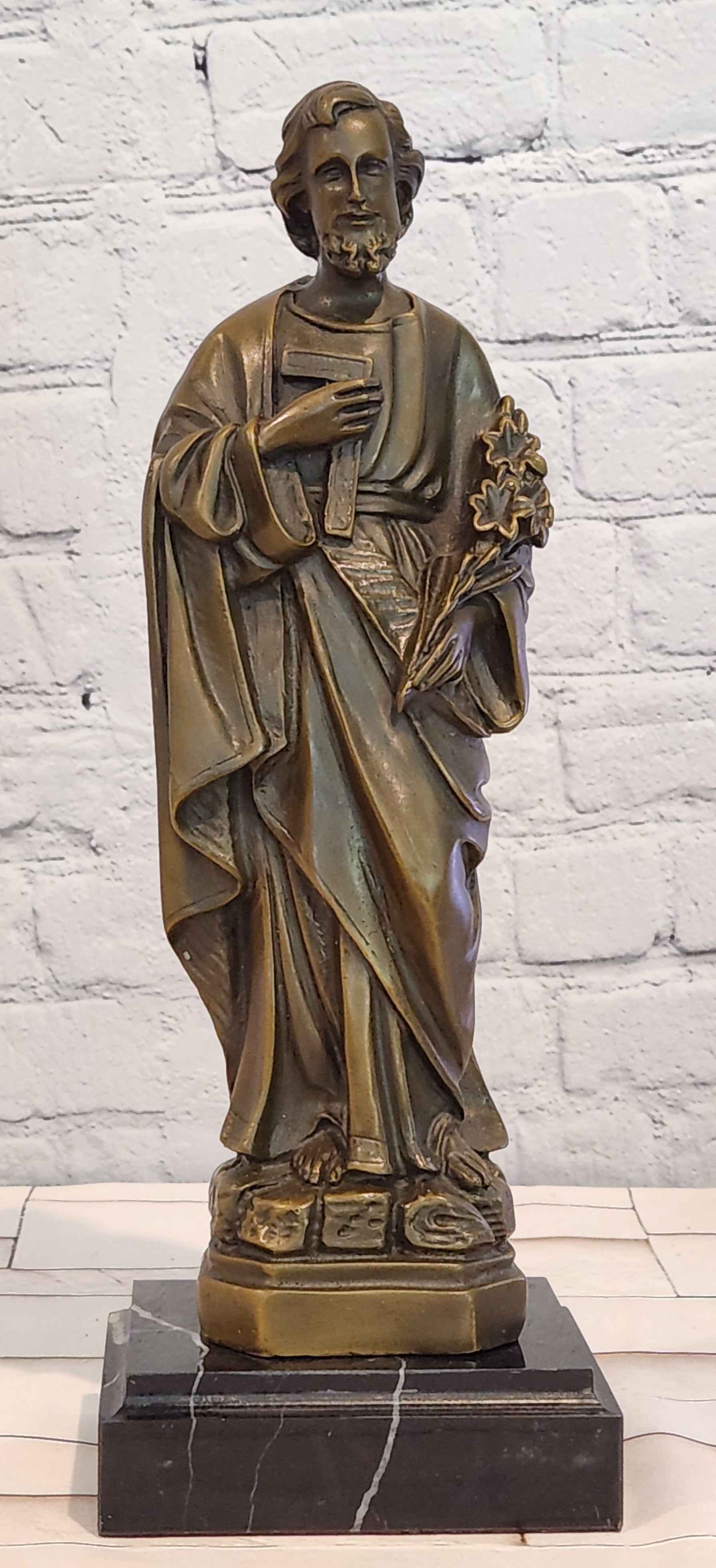 Bronze Saint Joseph Figurine Signed Valli Religious Church Art Fine Art Statue