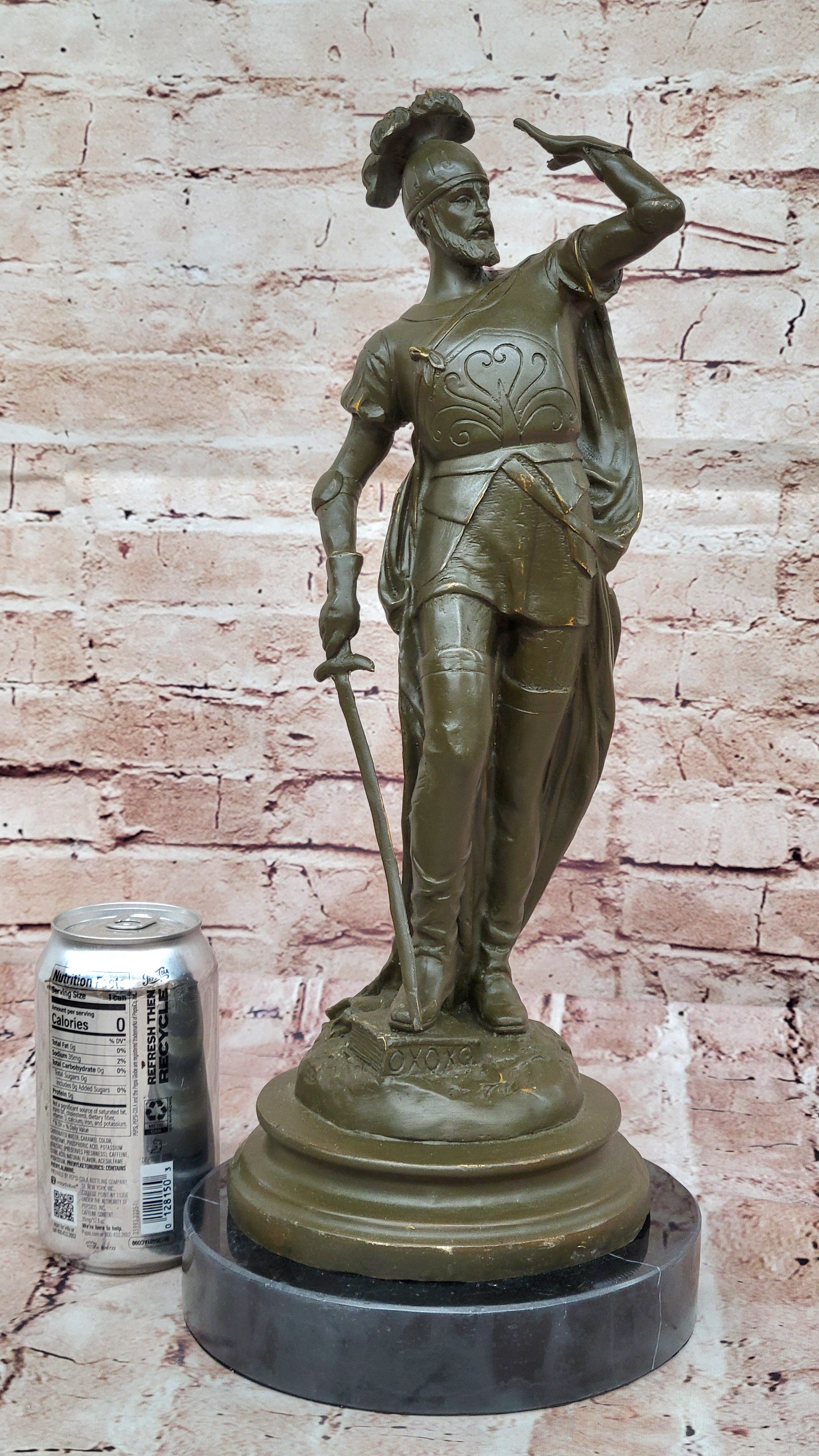 Bronze Statue of Sword-Wielding Spanish Soldier Sculpture Signed by E. Drouot Collectible Art