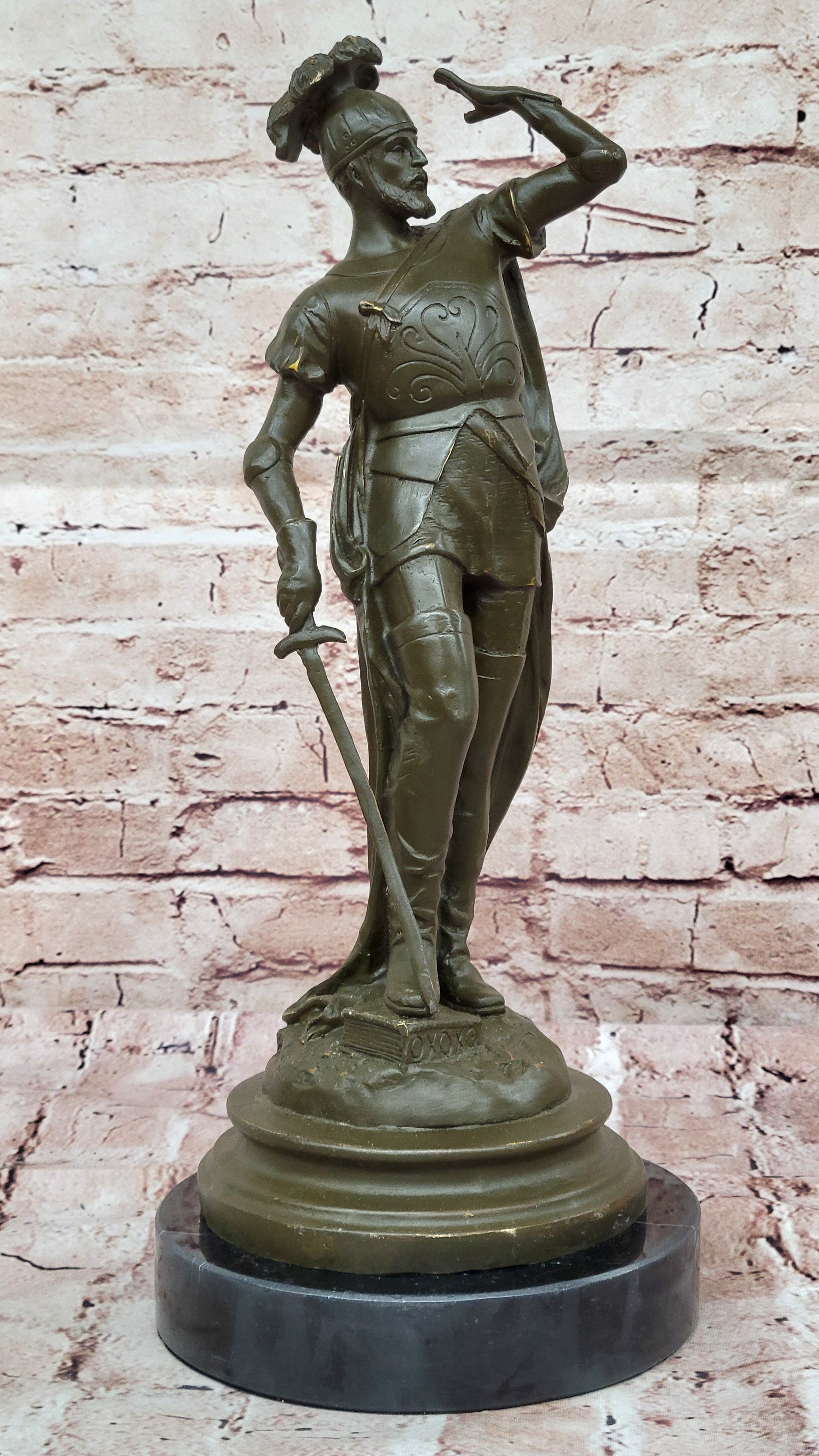 Bronze Statue of Sword-Wielding Spanish Soldier Sculpture Signed by E. Drouot Collectible Art