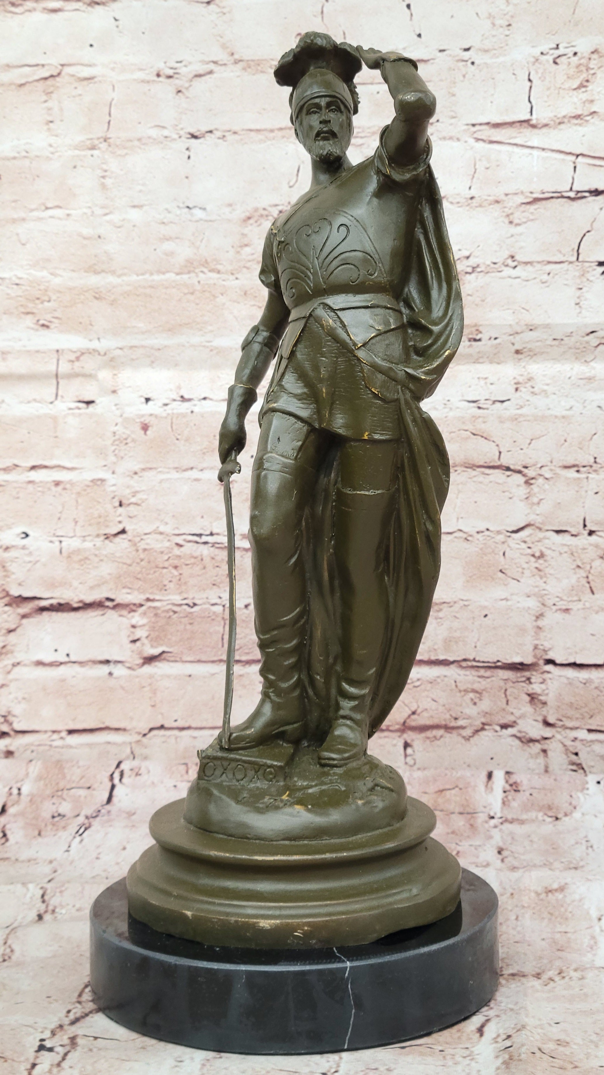 Bronze Statue of Sword-Wielding Spanish Soldier Sculpture Signed by E. Drouot Collectible Art