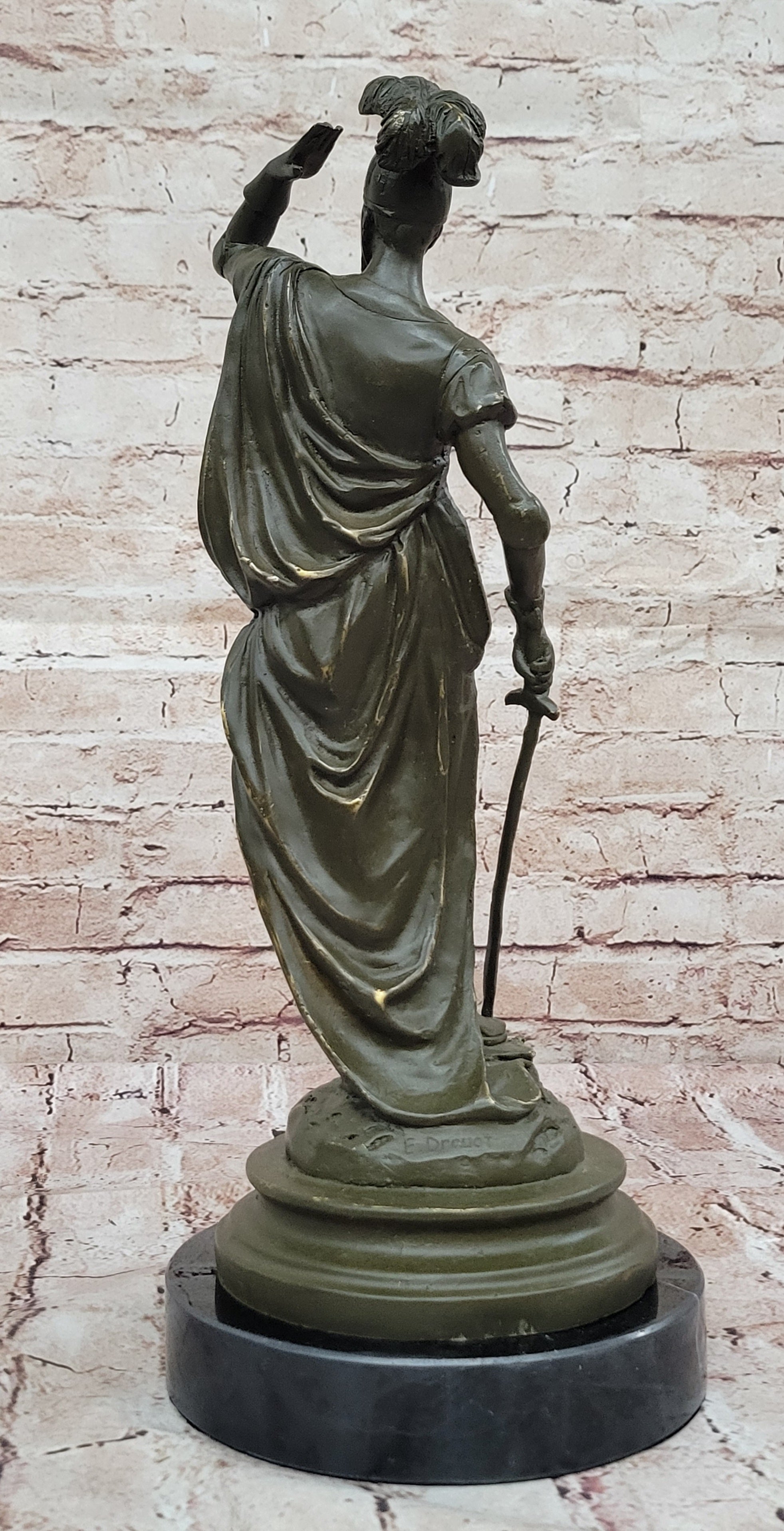 Bronze Statue of Sword-Wielding Spanish Soldier Sculpture Signed by E. Drouot Collectible Art