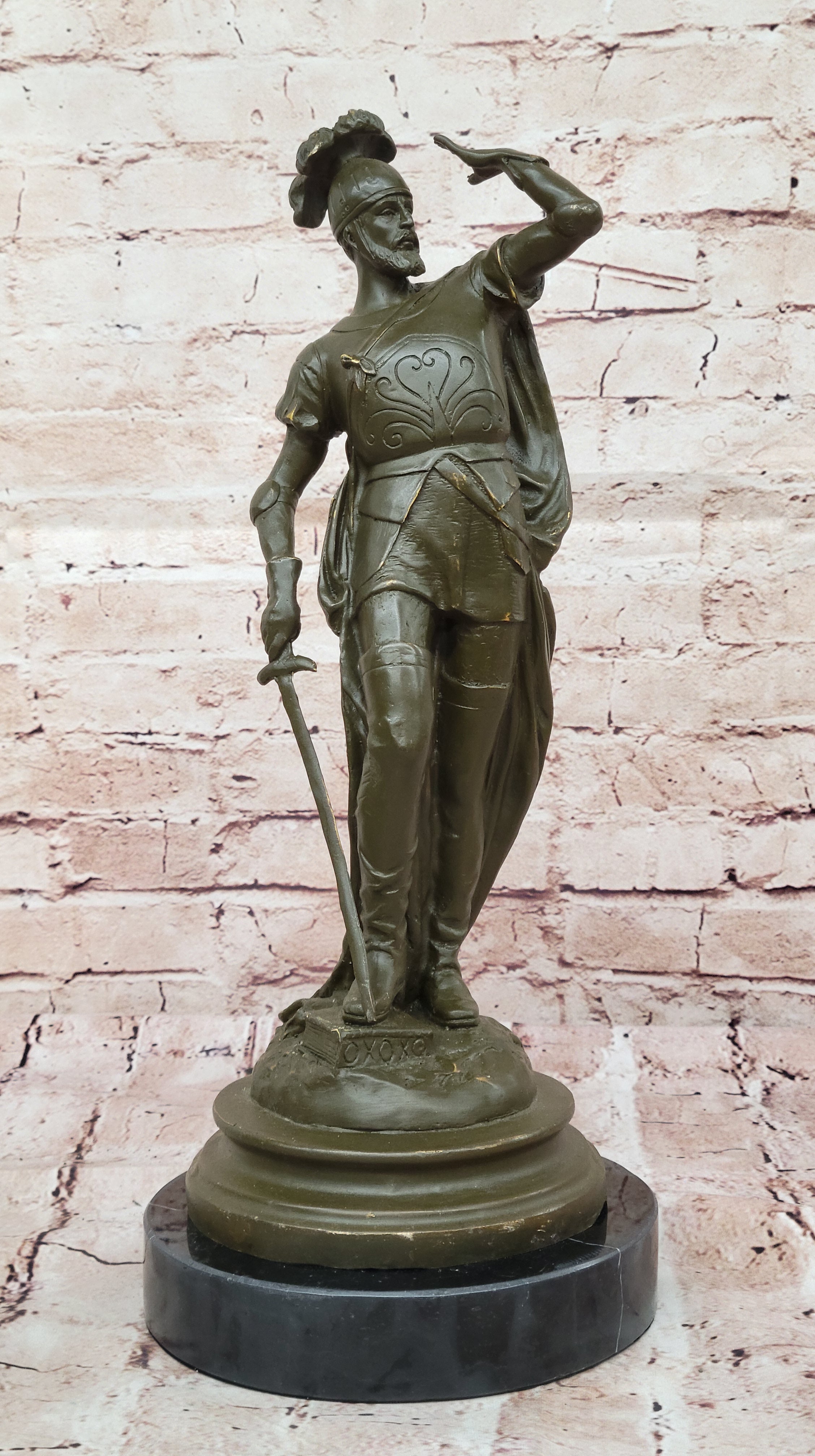 Bronze Statue of Sword-Wielding Spanish Soldier Sculpture Signed by E. Drouot Collectible Art