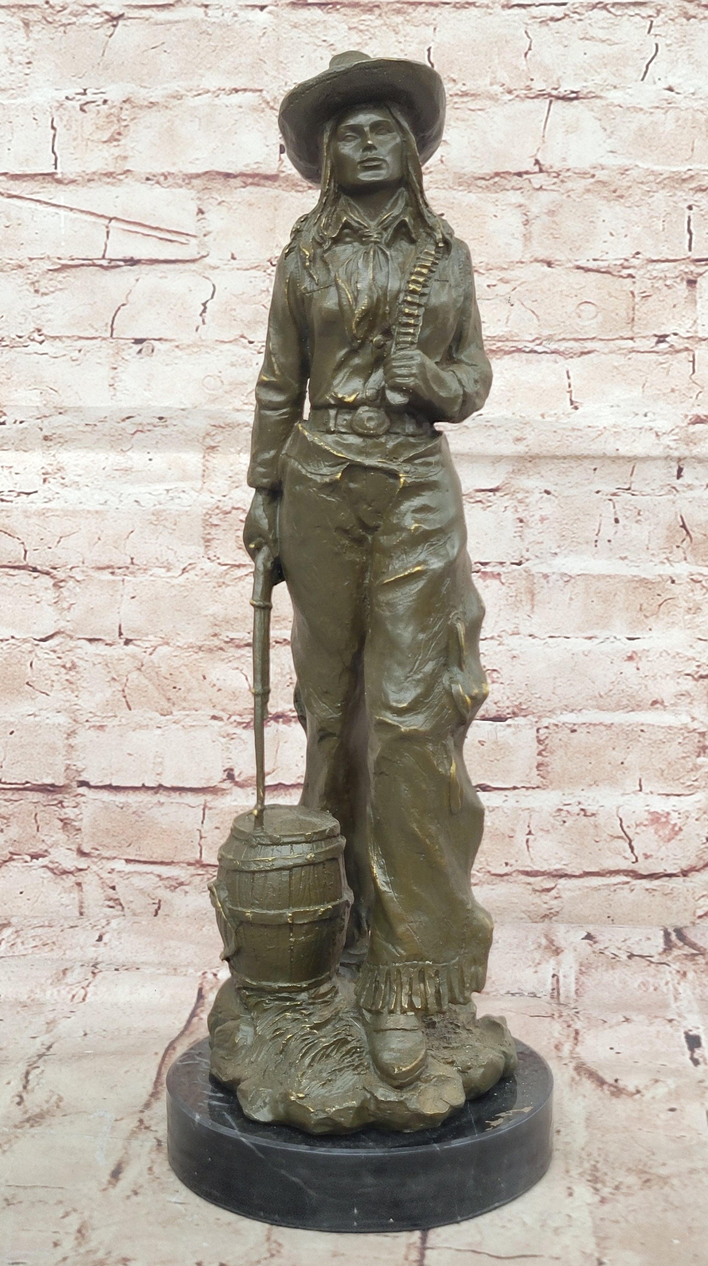 Genuine Bronze Cowgirl Woman Sculpture Western Figurine by Milo Signed and Numbered