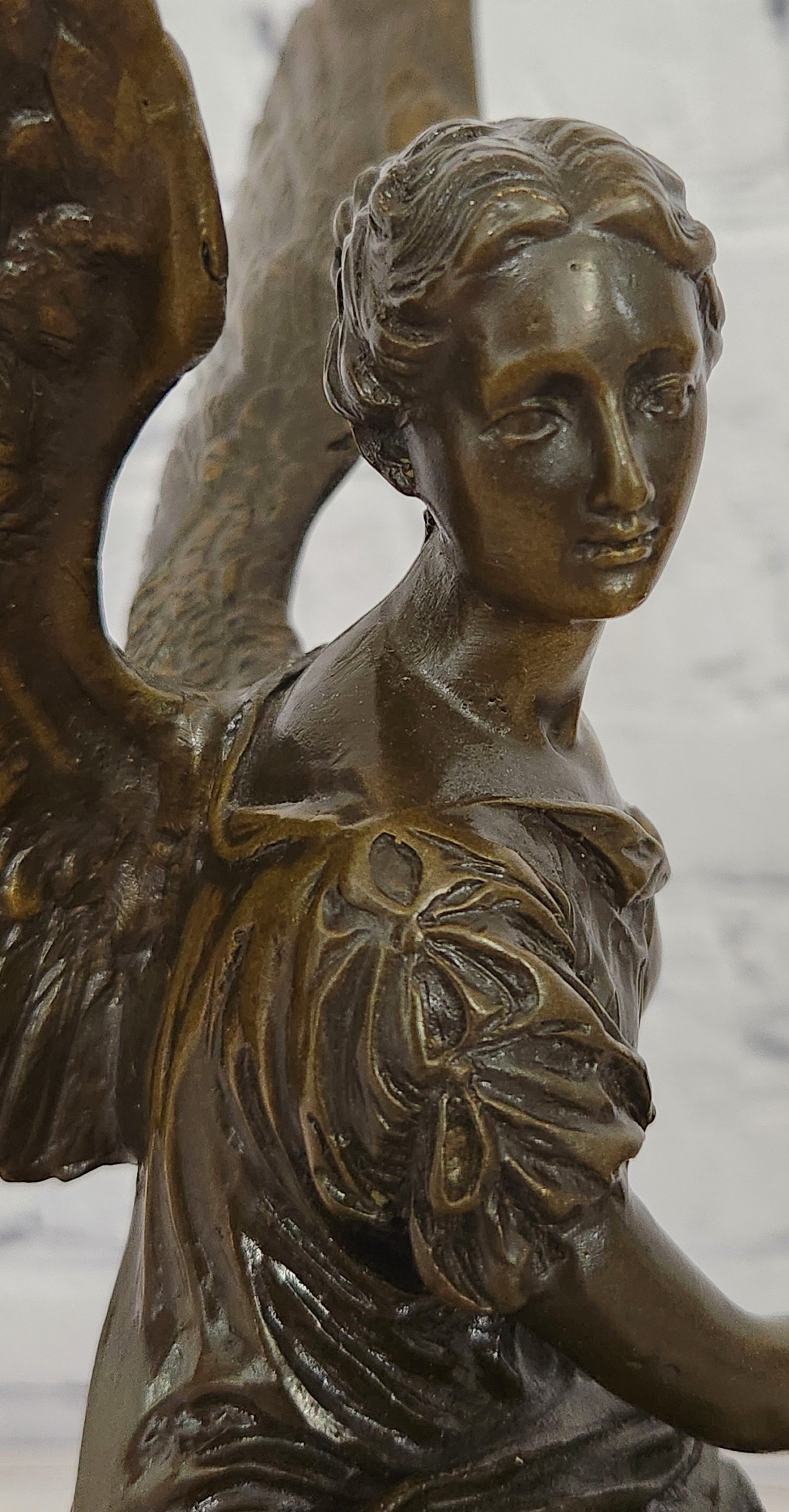 Bronze Nike Victory Angel Sculpture Signed Hudon Mythical Winged Figurine