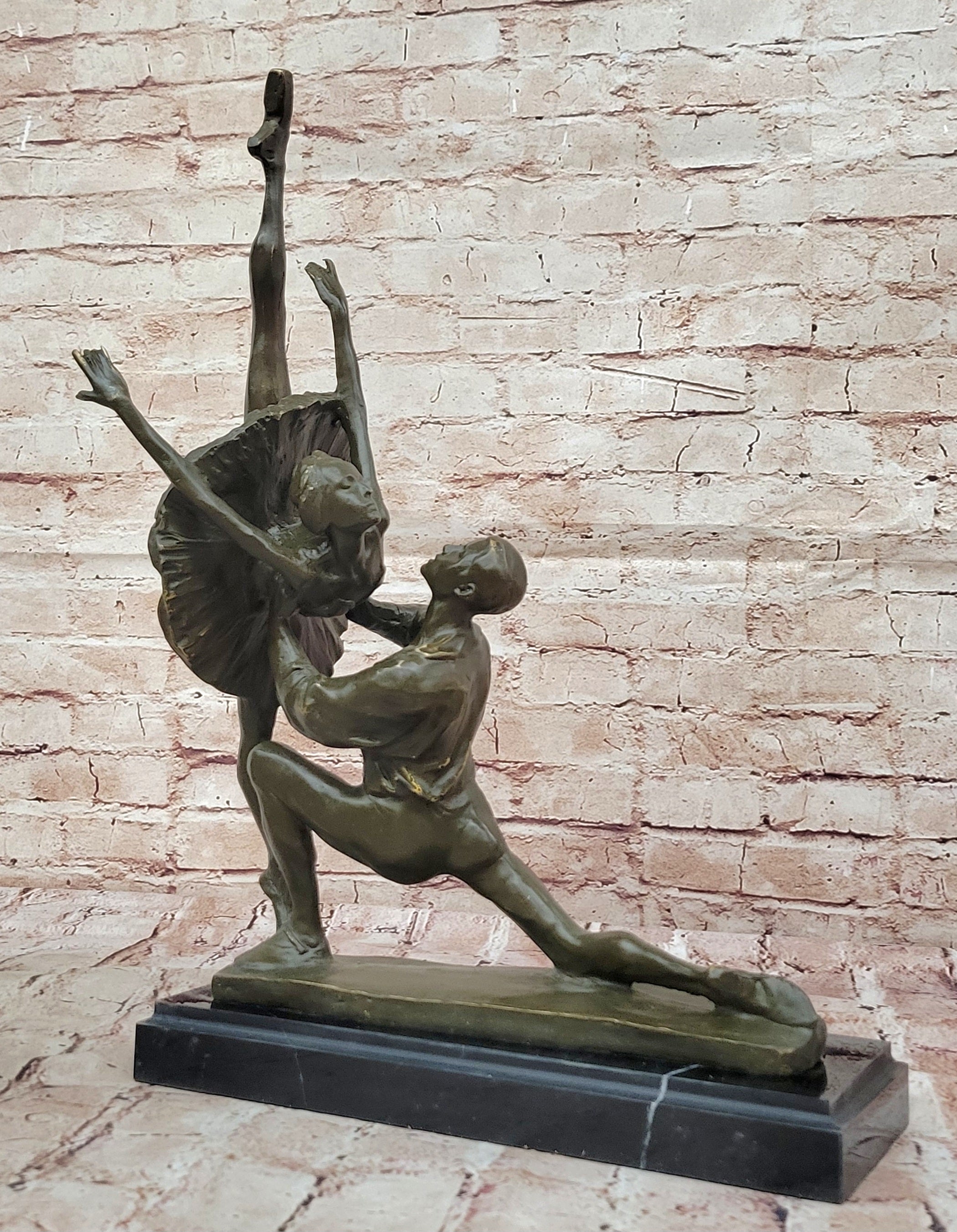 Classic Bronze Ballerina Pair Statue by Aldo Vitaleh Handcrafted Home Art Decor Gift