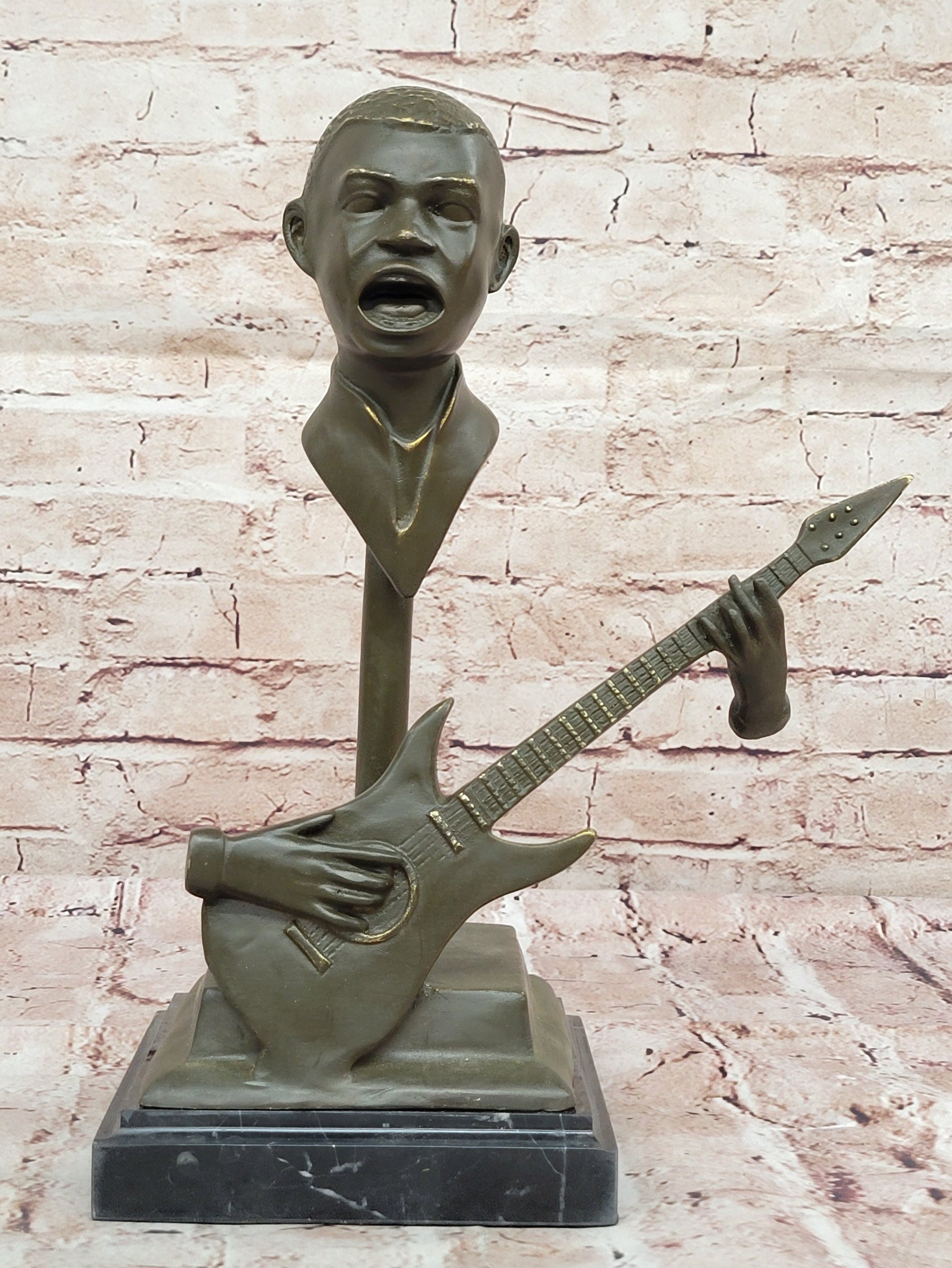 African American Guitar Player Bronze Figurine – Music Lover Sculpture