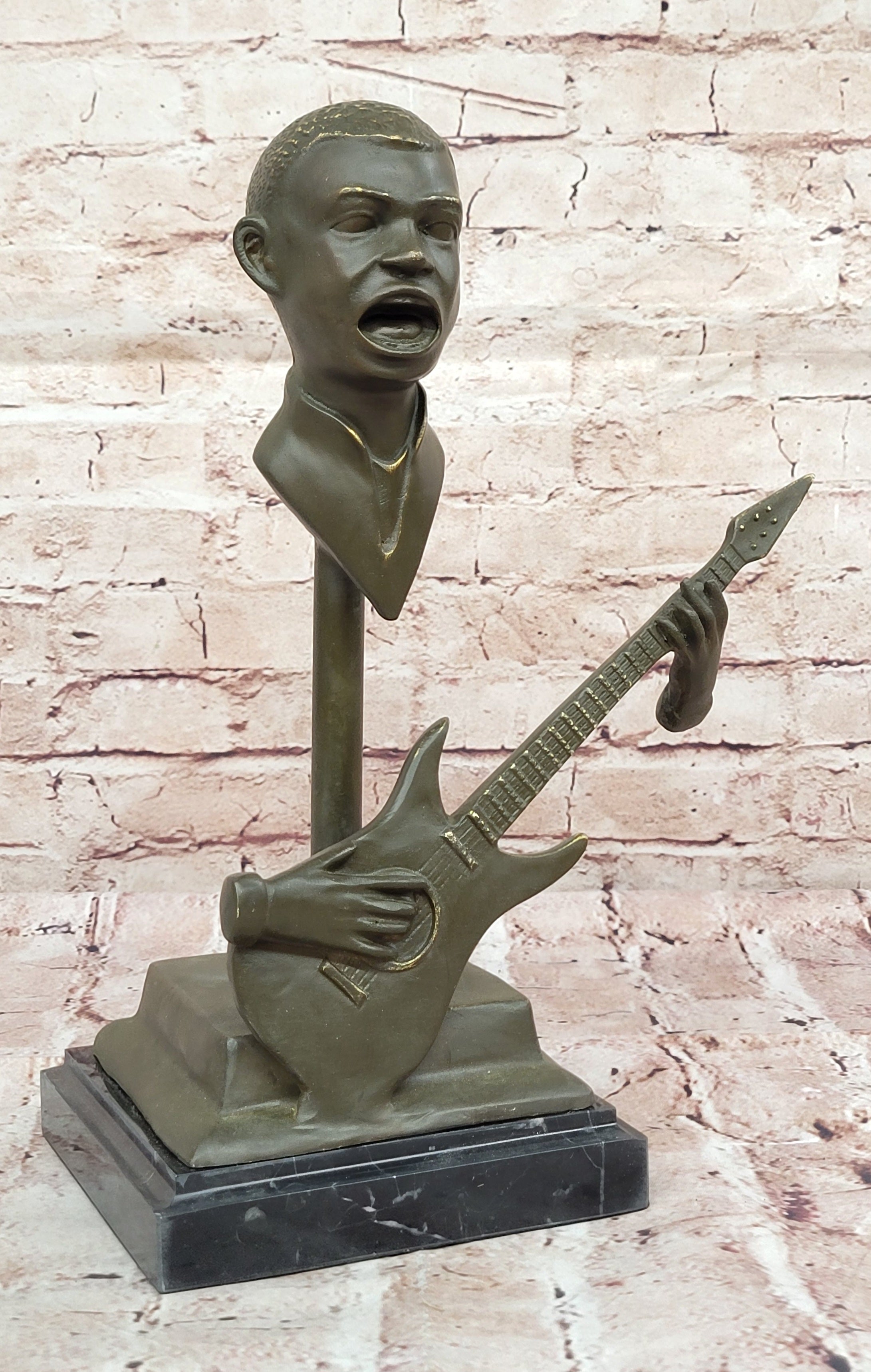 African American Guitar Player Bronze Figurine – Music Lover Sculpture