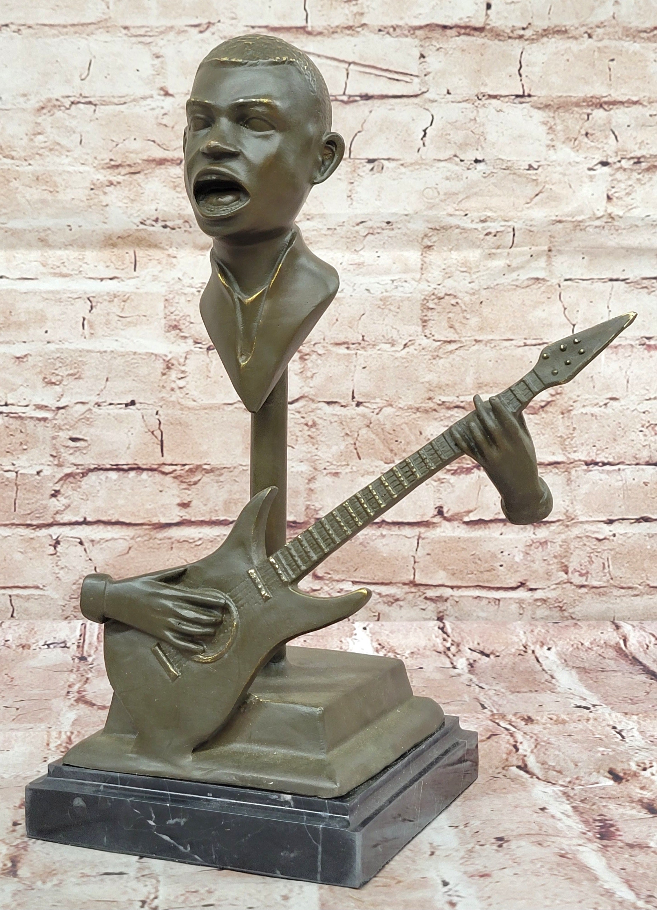 African American Guitar Player Bronze Figurine – Music Lover Sculpture