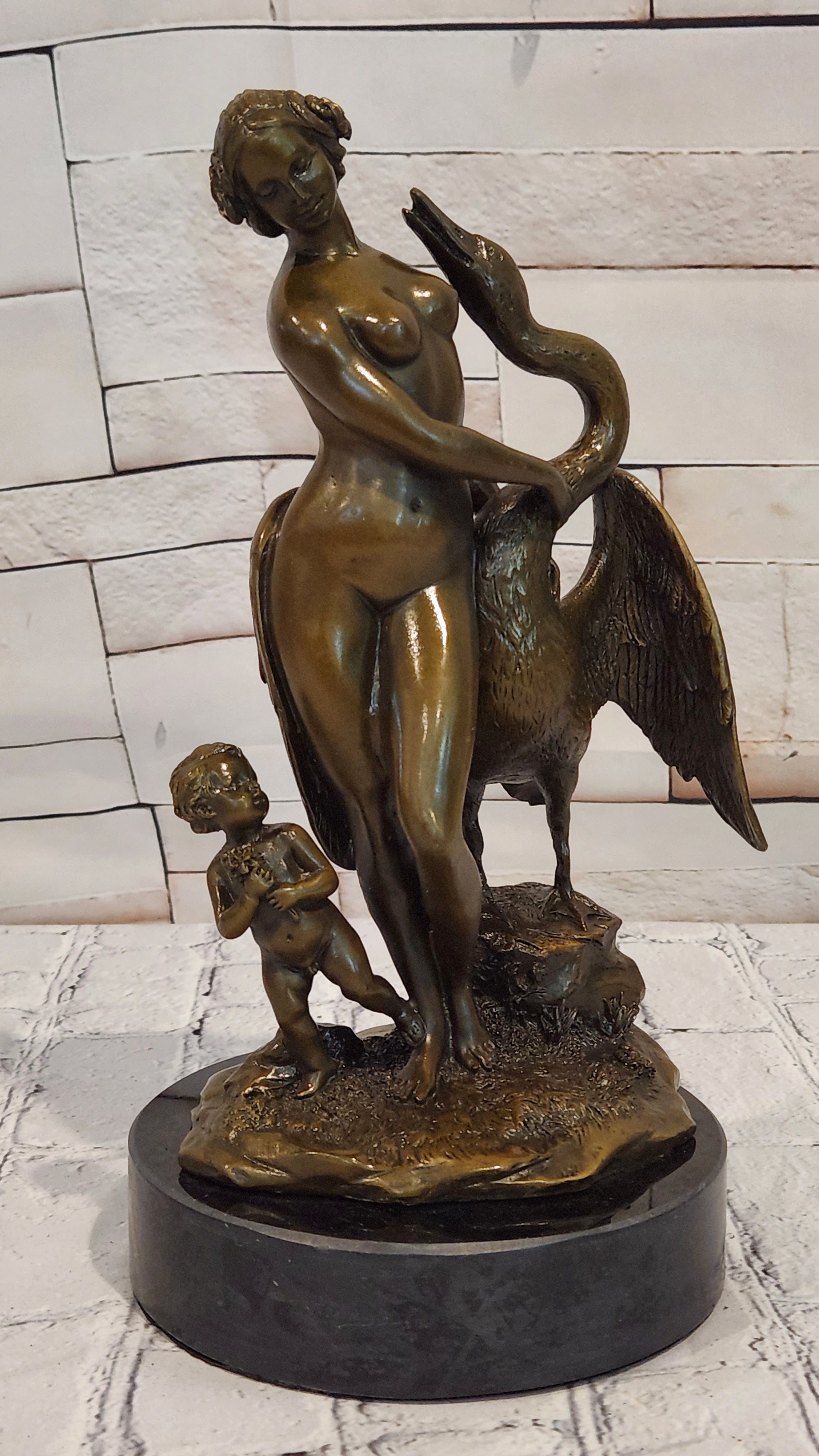 Milo Bronze Leda Swan Sculpture Mythical Figurine Fine Art Collectible Decor