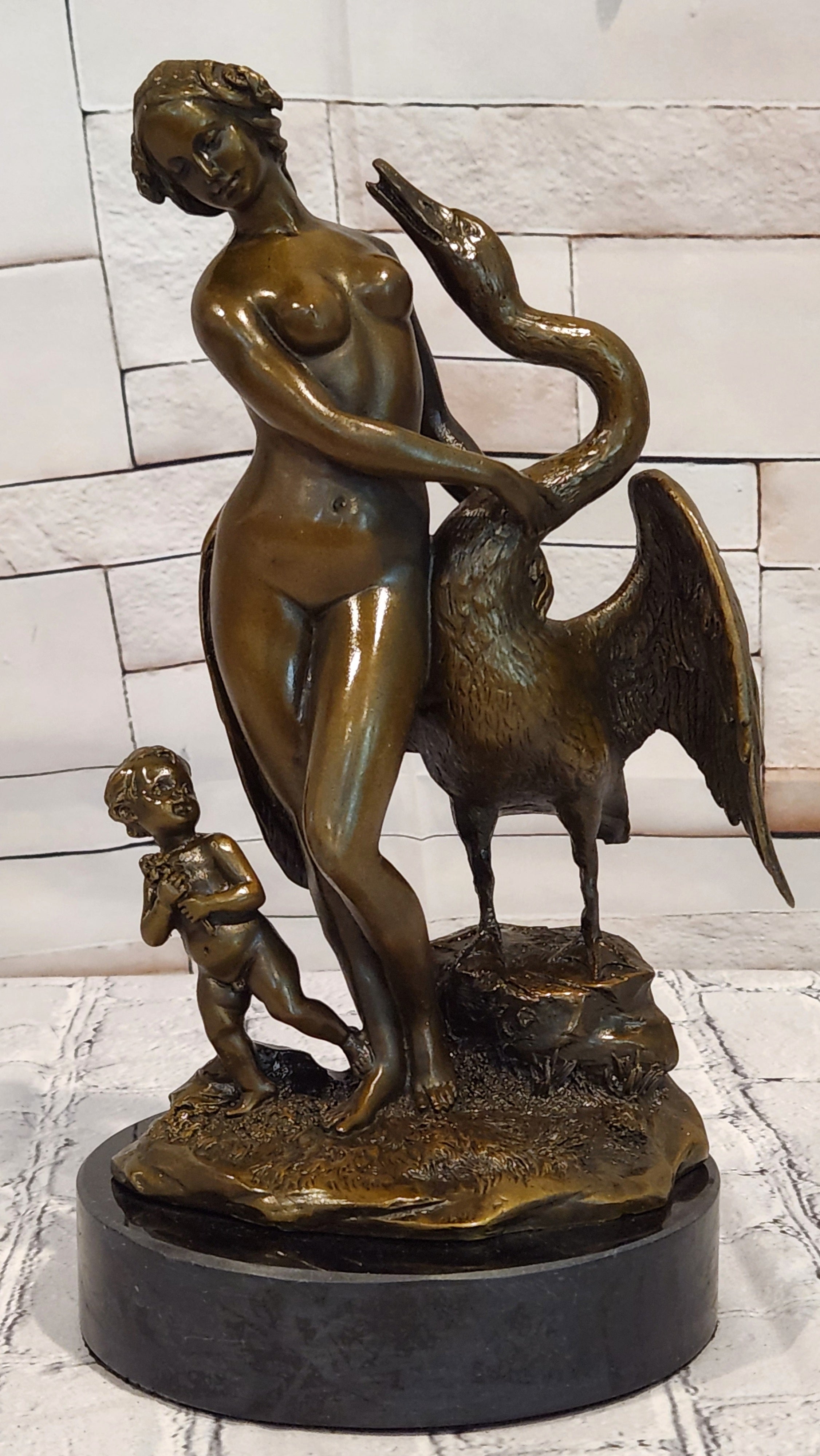Milo Bronze Leda Swan Sculpture Mythical Figurine Fine Art Collectible Decor