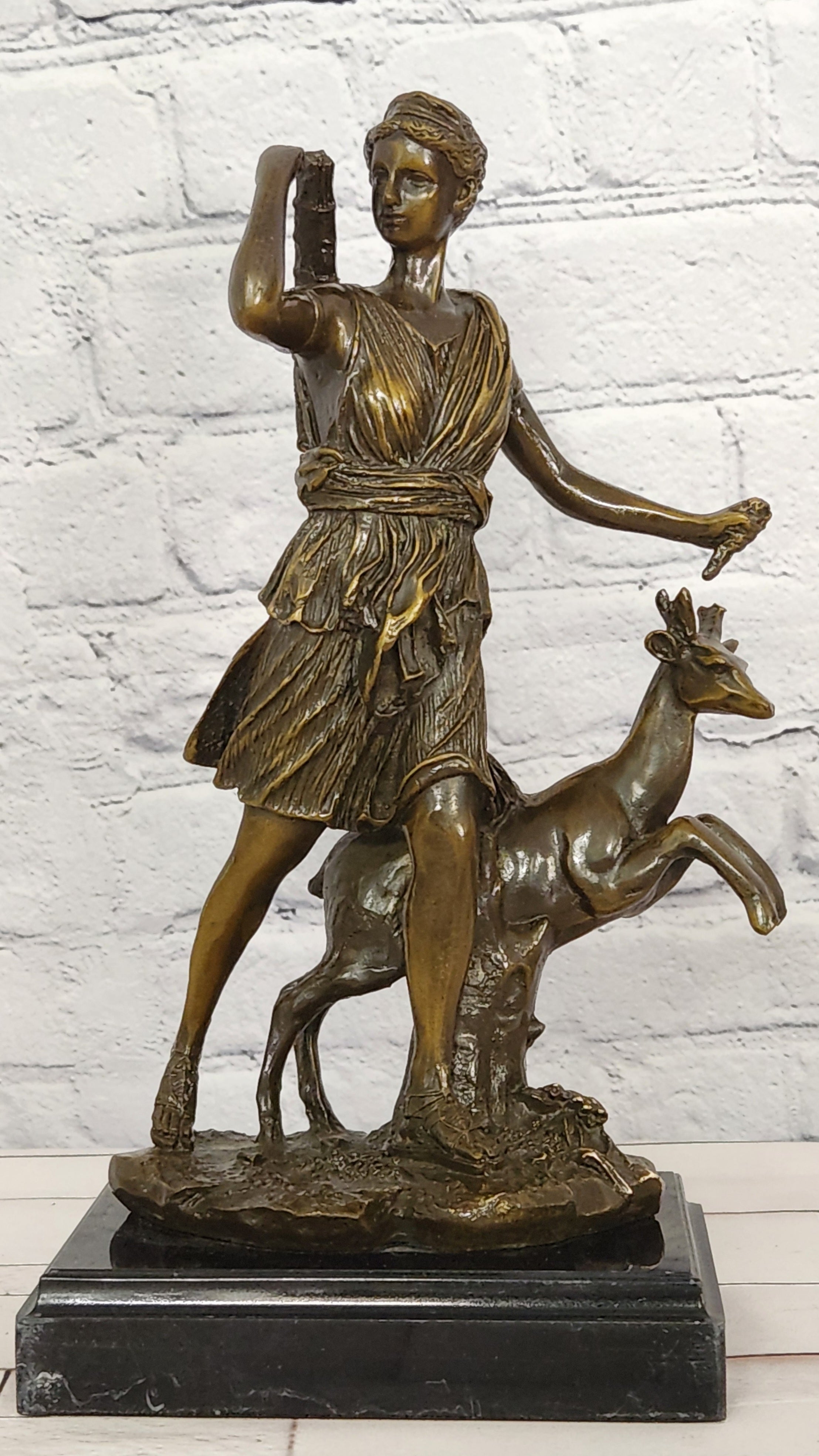 Bronze Diana Huntress Statue Signed M Lopez Roman Greek Mythology Fine Art Sculpture
