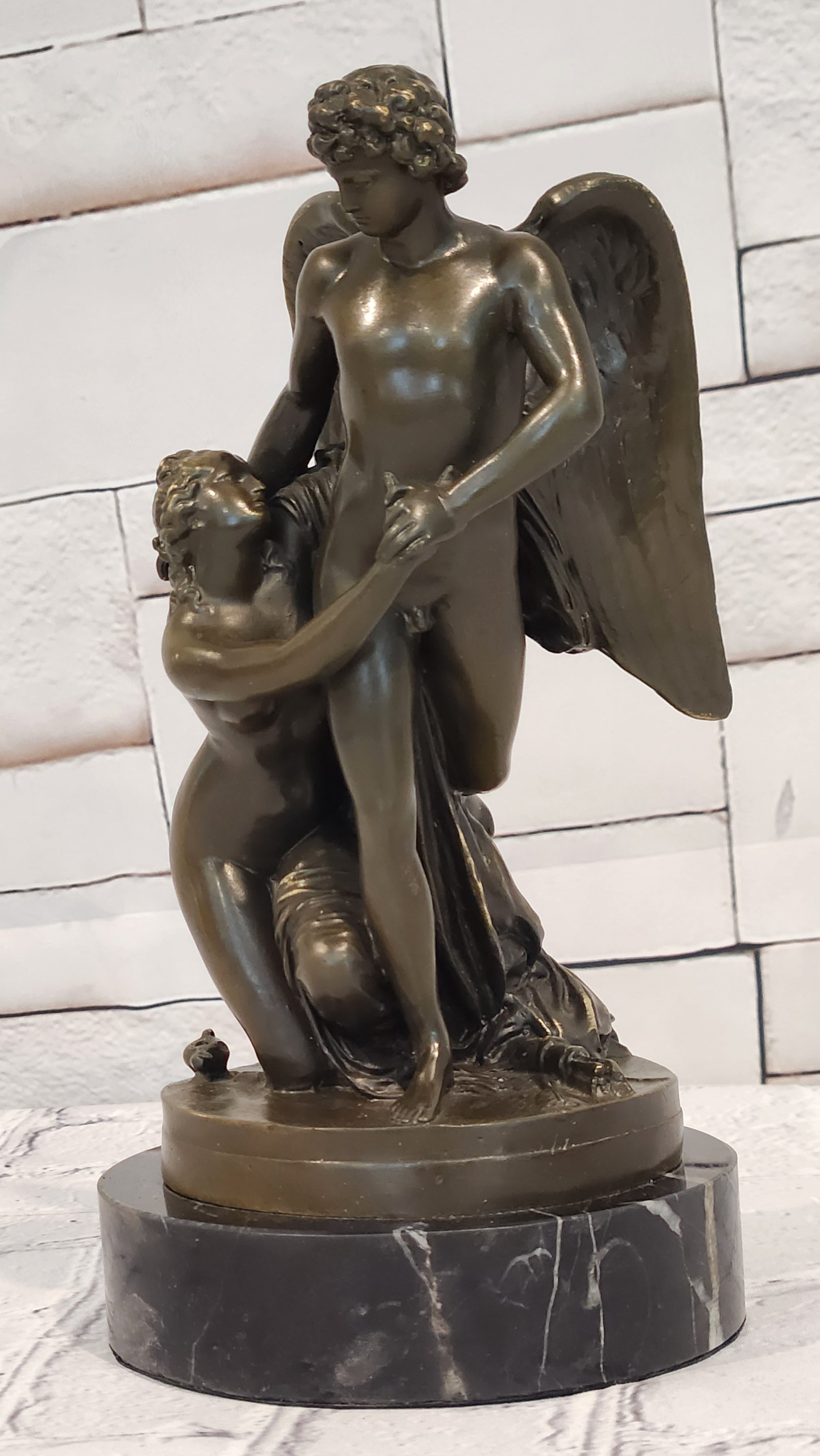 Signed Patoue Bronze Cupid Psyche Figurine Romantic Mythical Home Decor Statue