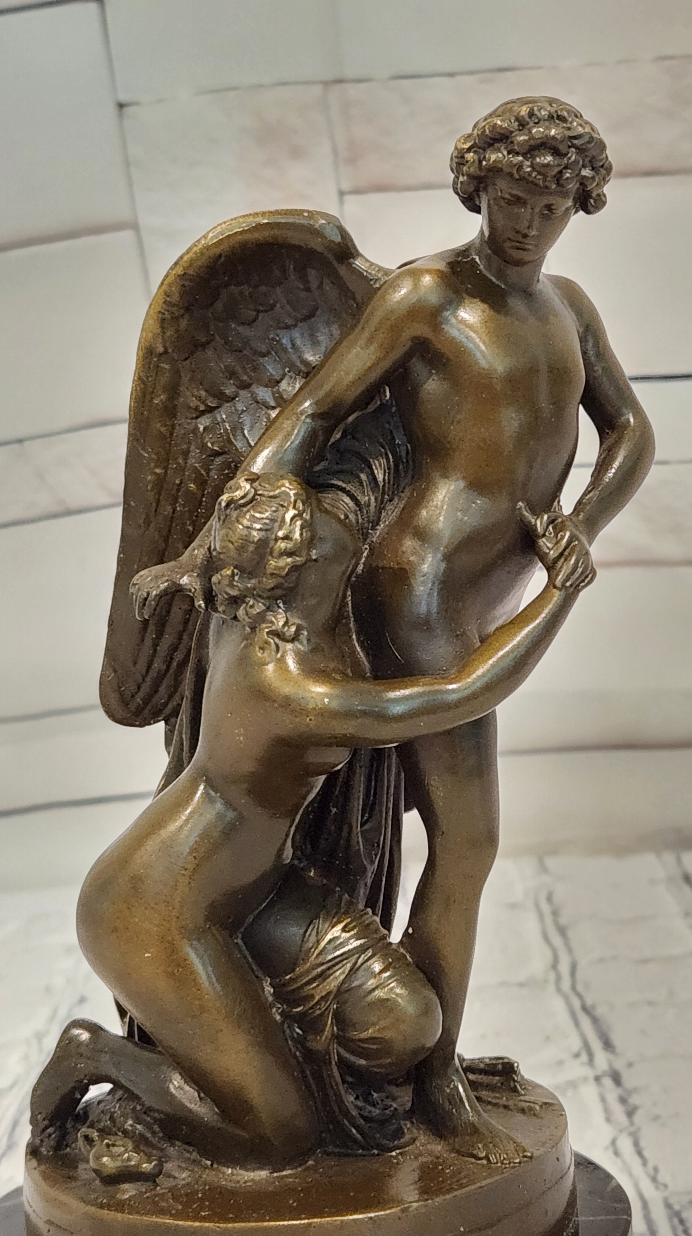 Signed Patoue Bronze Cupid Psyche Figurine Romantic Mythical Home Decor Statue