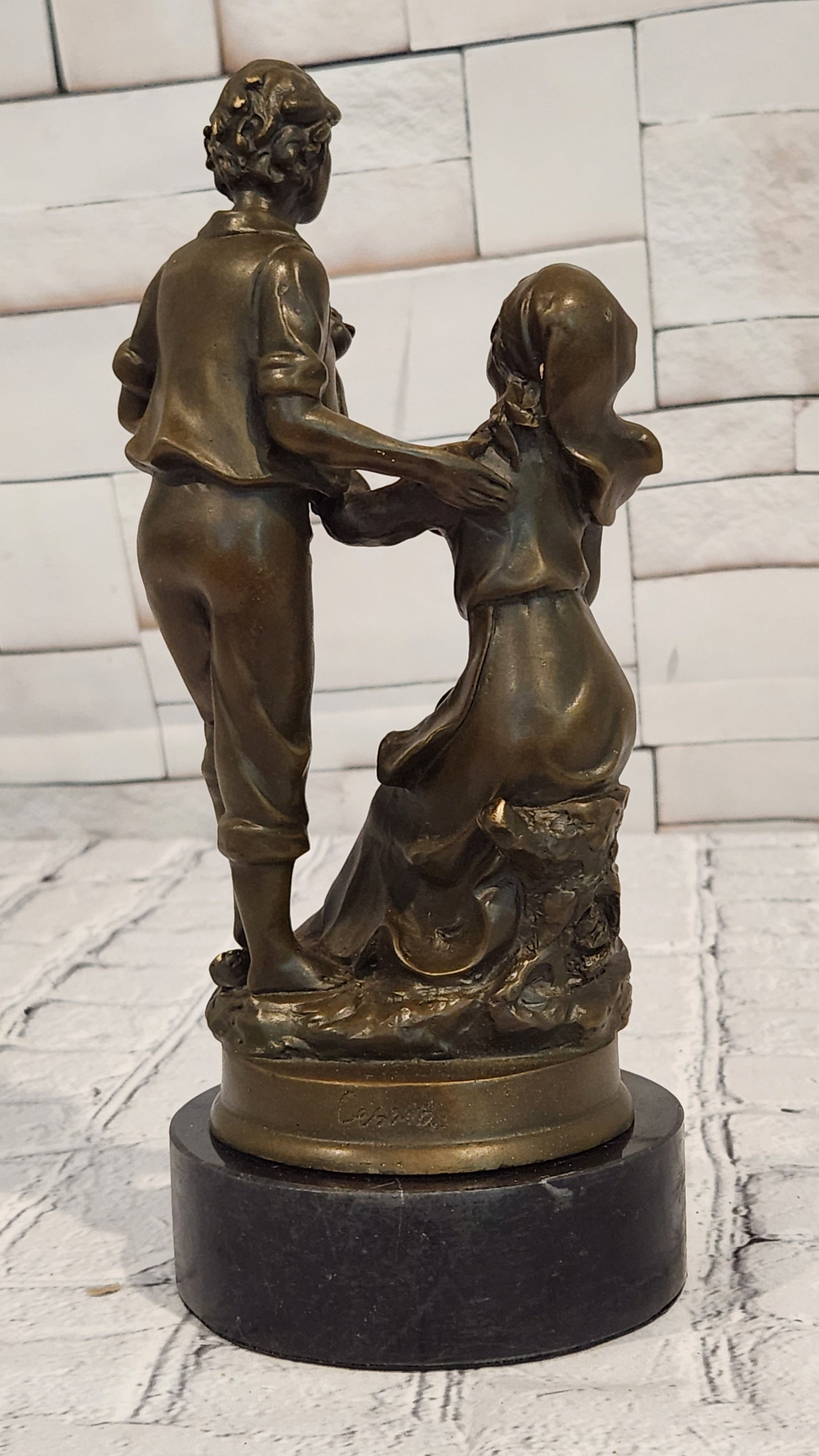Signed Cesaro Bronze Man Woman Love Sculpture Romantic Couple Fine Art Figurine