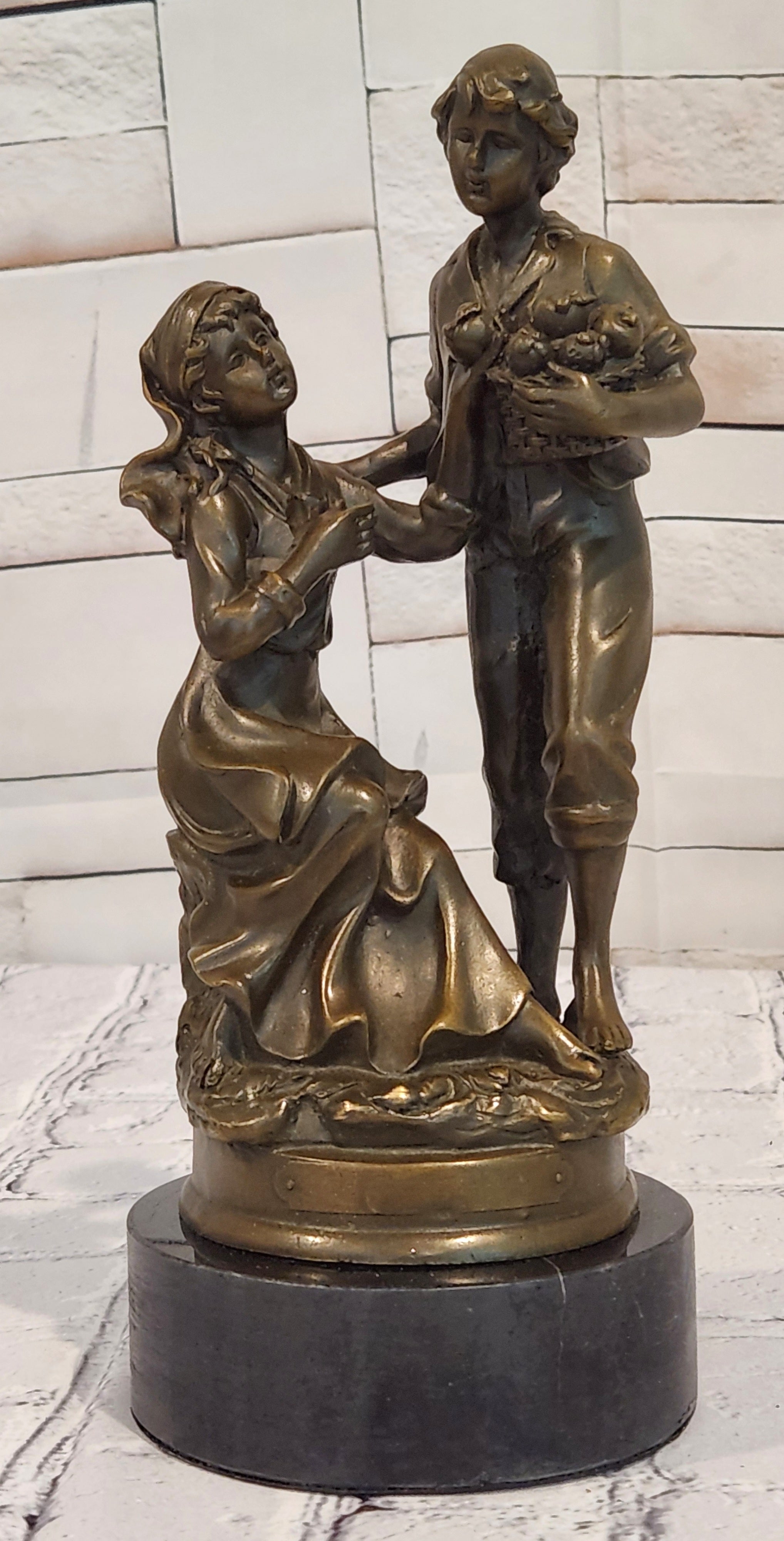 Signed Cesaro Bronze Man Woman Love Sculpture Romantic Couple Fine Art Figurine