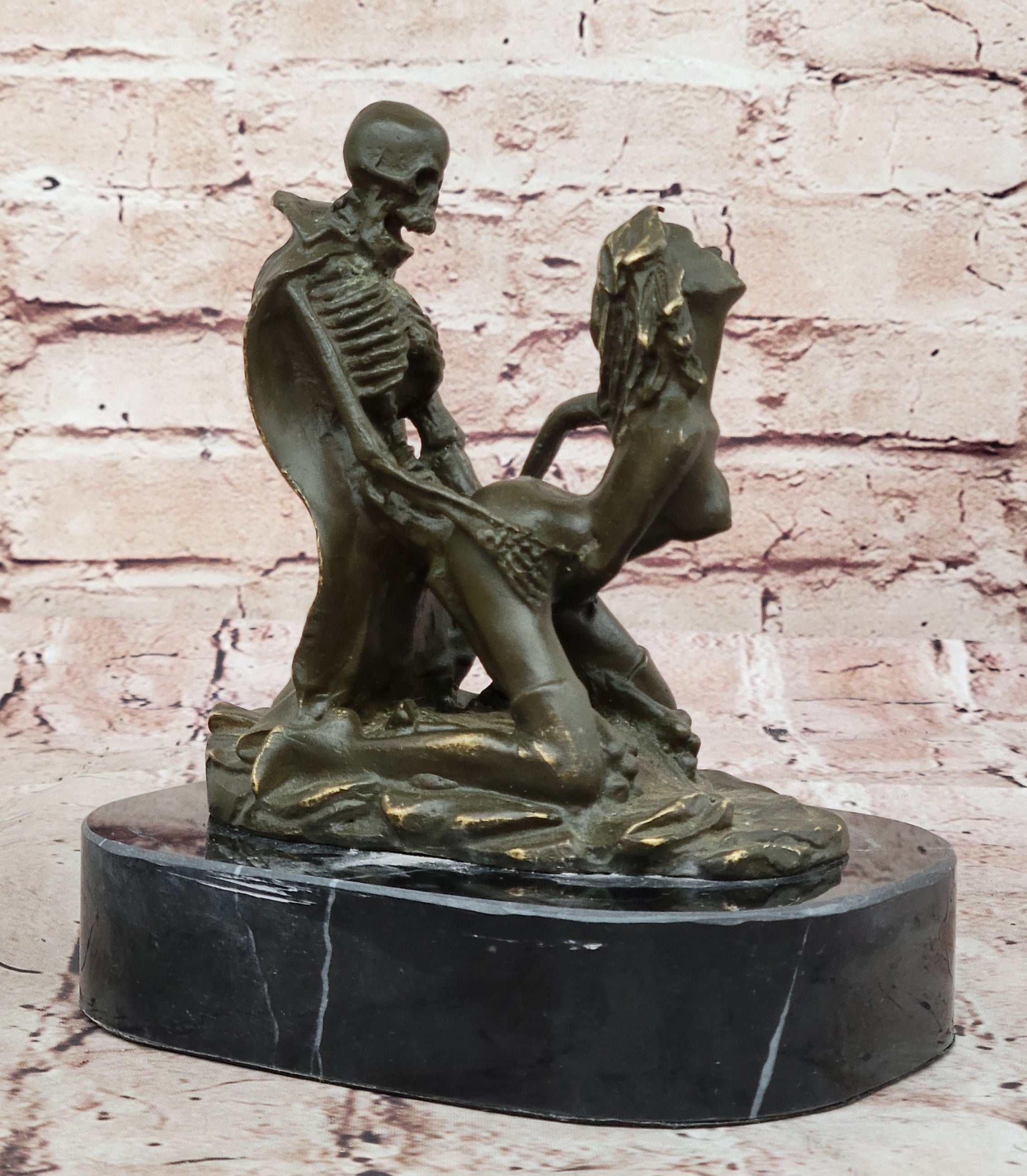 Handmade Bronze Sculpture Statue of Erotic Nude Skeleton for Spooky Decorations