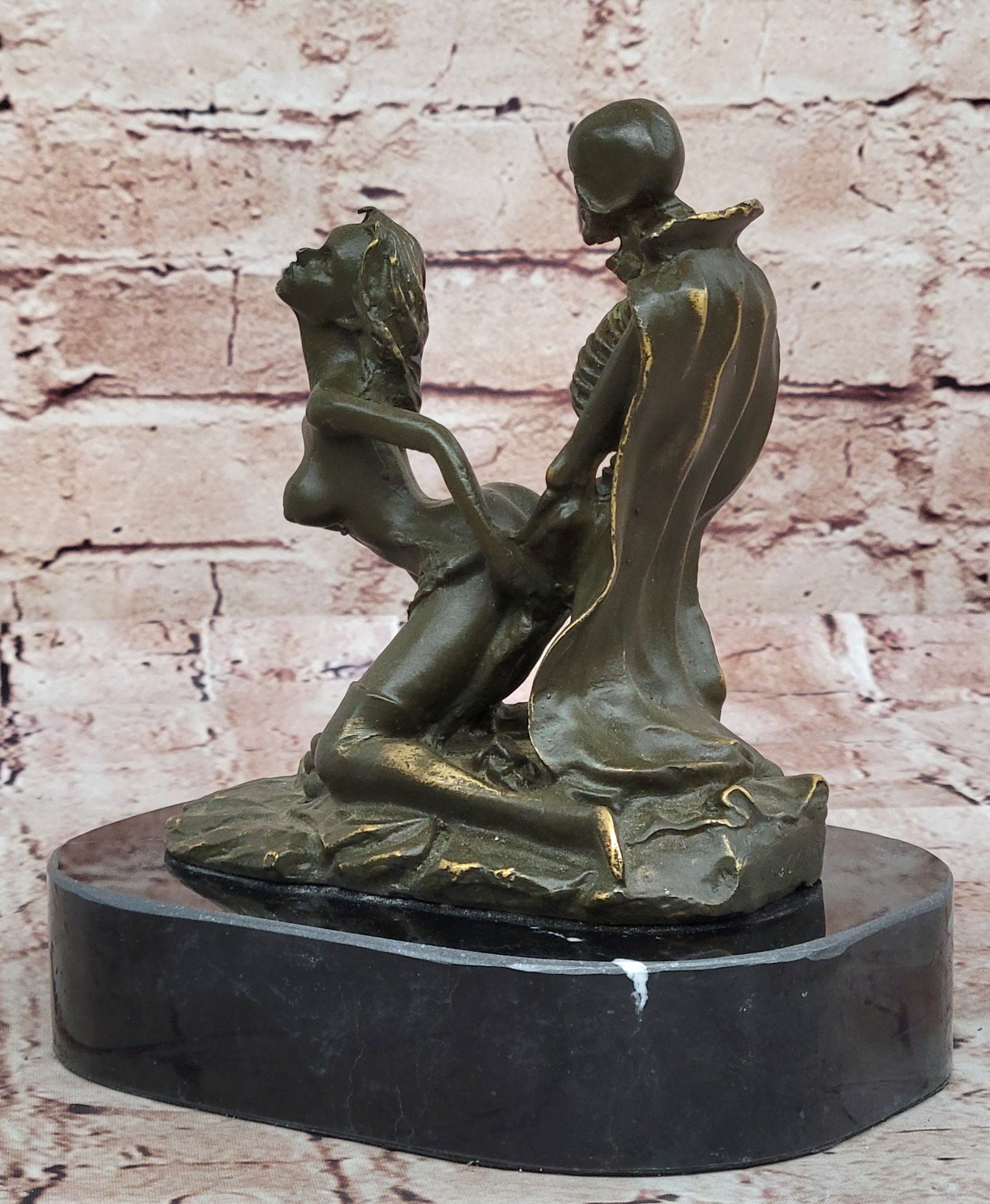 Handmade Bronze Sculpture Statue of Erotic Nude Skeleton for Spooky Decorations