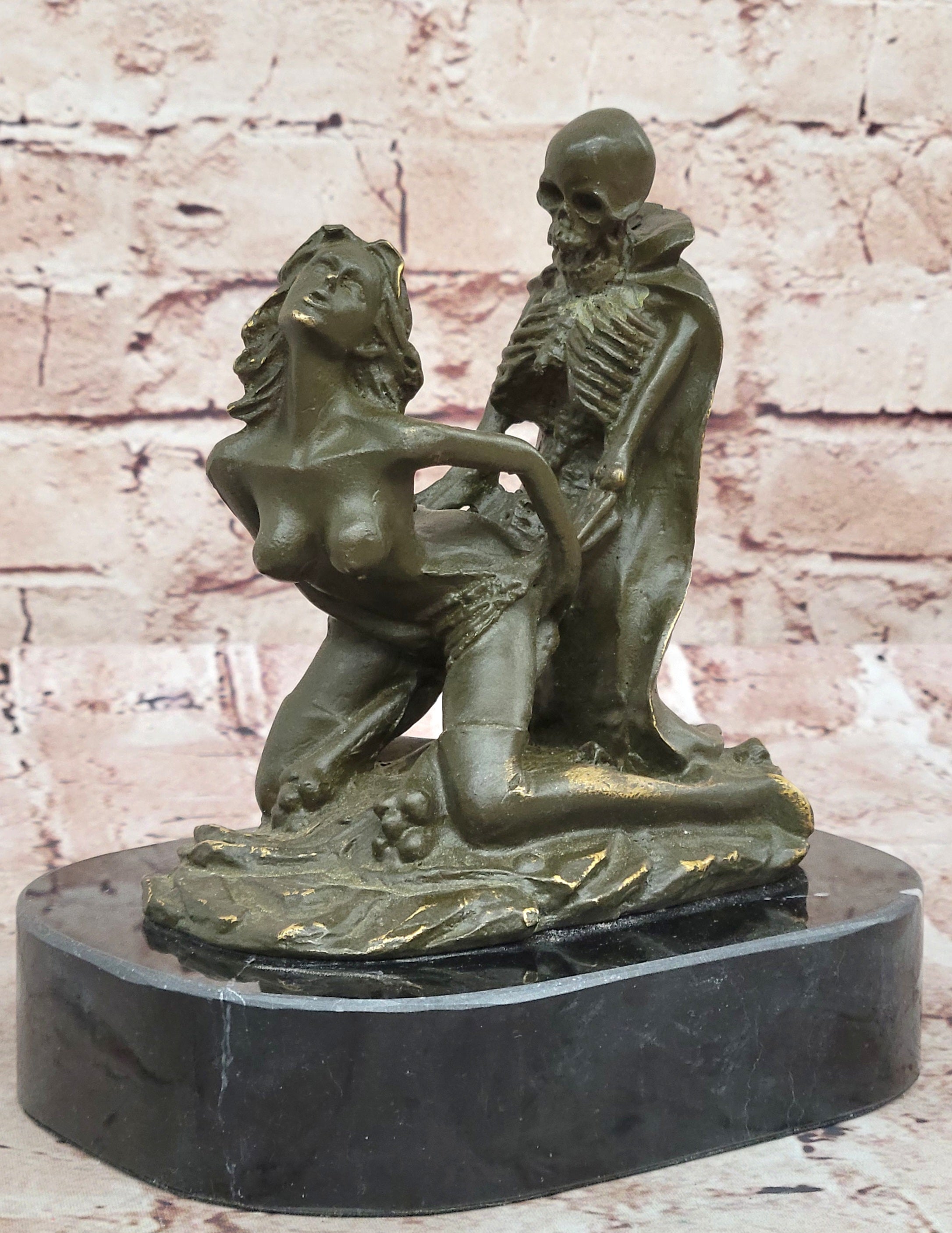 Handmade Bronze Sculpture Statue of Erotic Nude Skeleton for Spooky Decorations