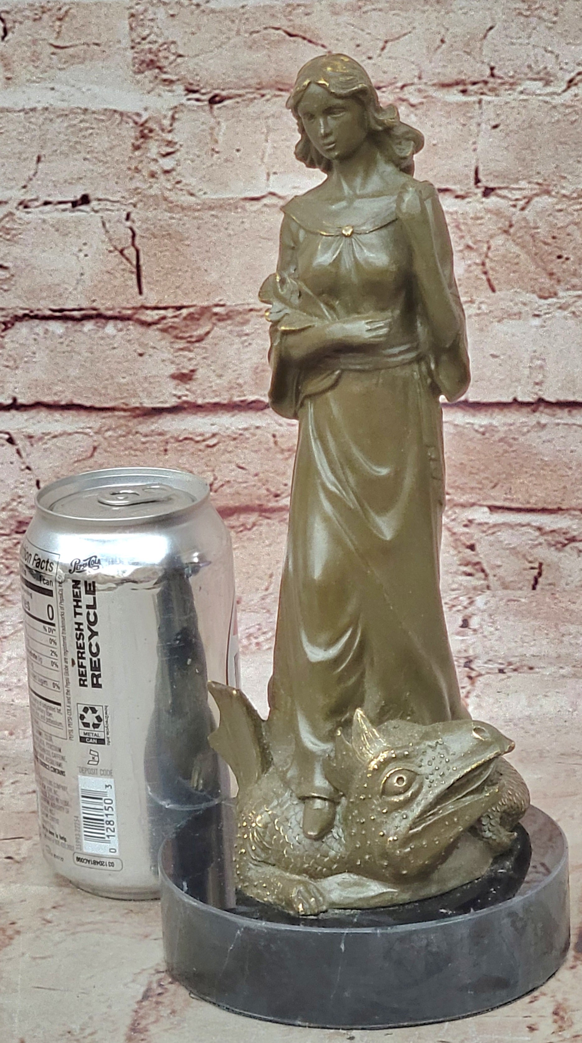 Bronze Sculpture Statue Warrior Goddess Athena on Dragon Collectible Artwork