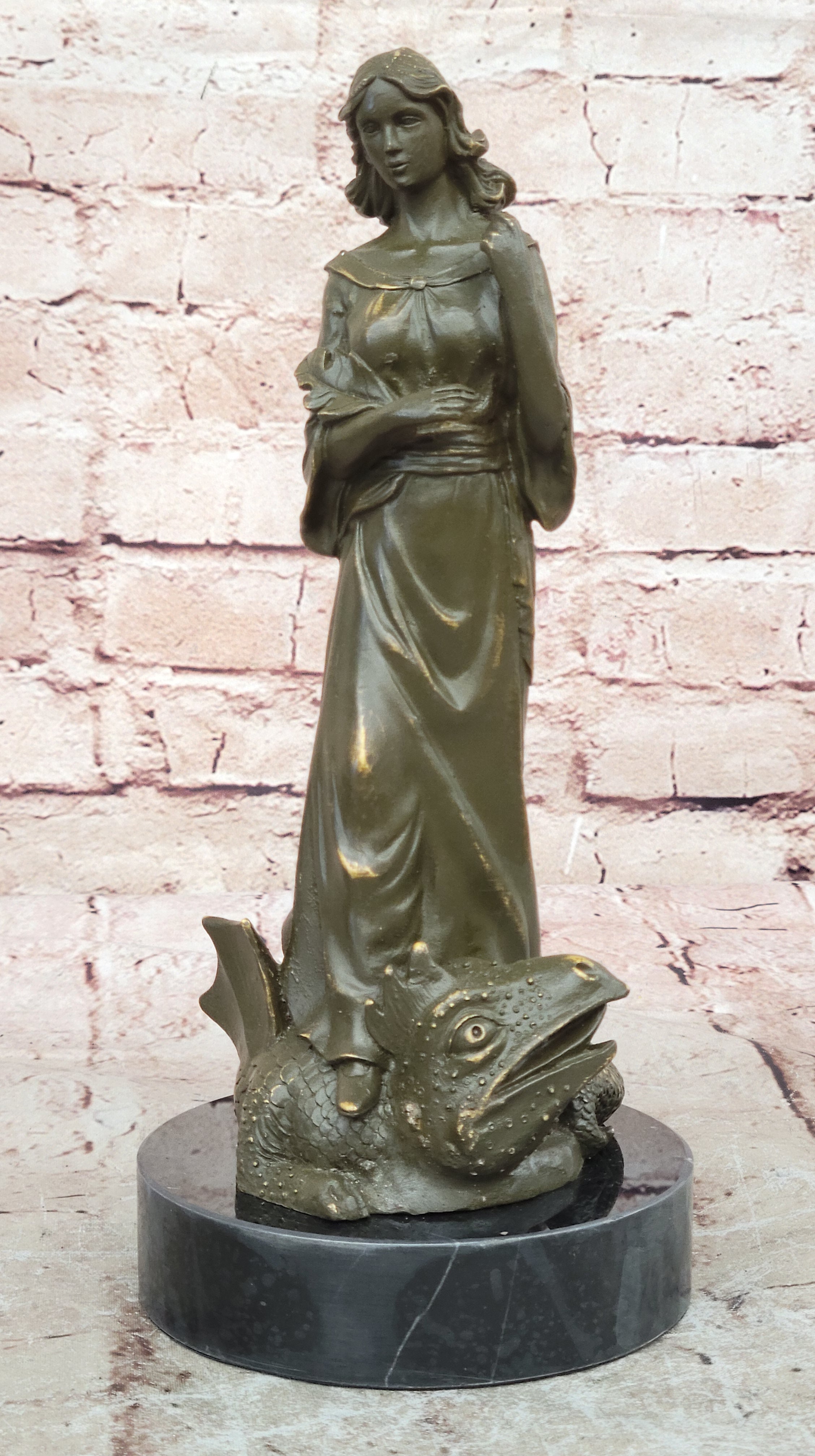 Bronze Sculpture Statue Warrior Goddess Athena on Dragon Collectible Artwork