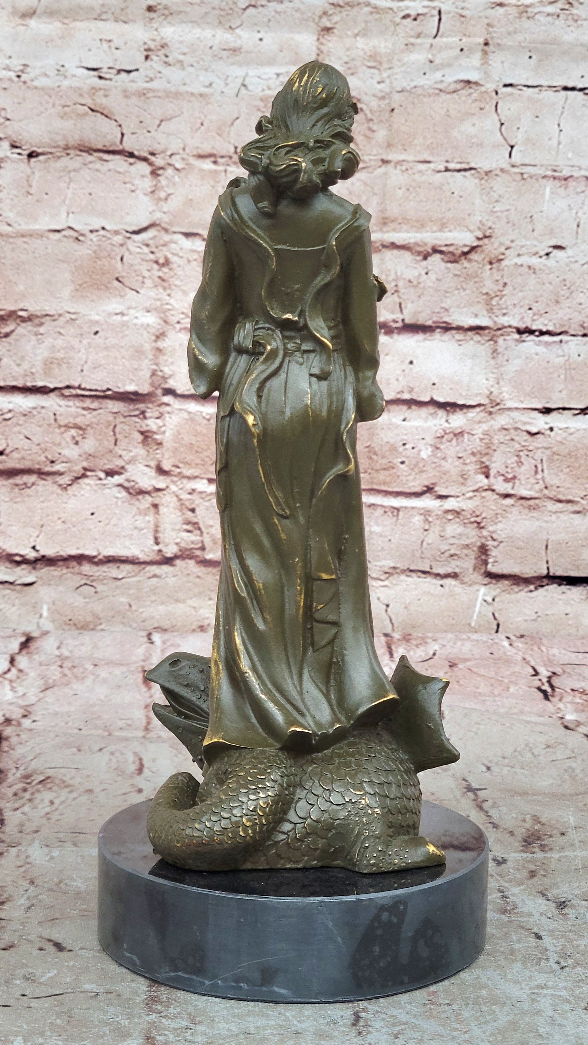 Bronze Sculpture Statue Warrior Goddess Athena on Dragon Collectible Artwork
