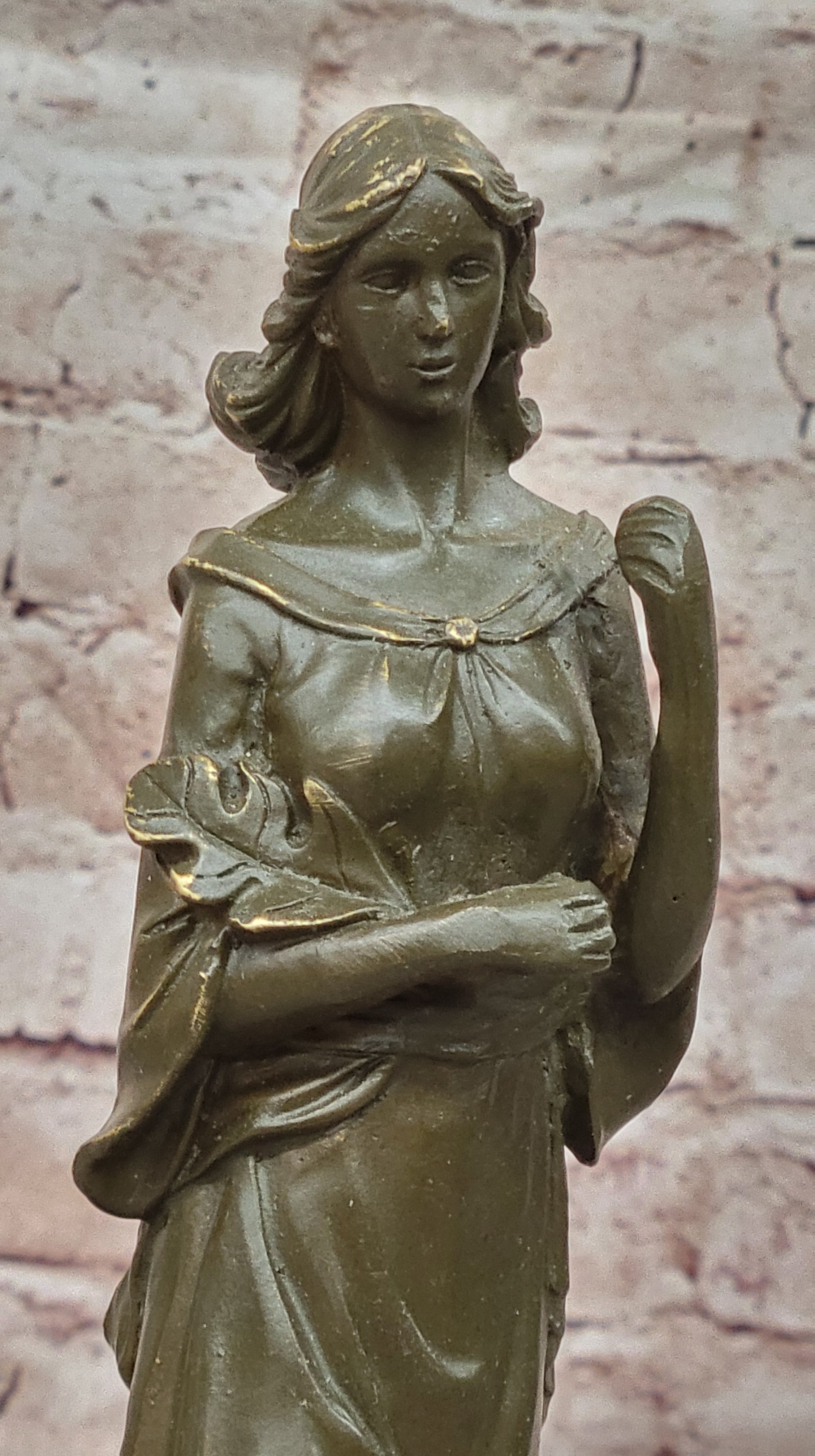 Bronze Sculpture Statue Warrior Goddess Athena on Dragon Collectible Artwork