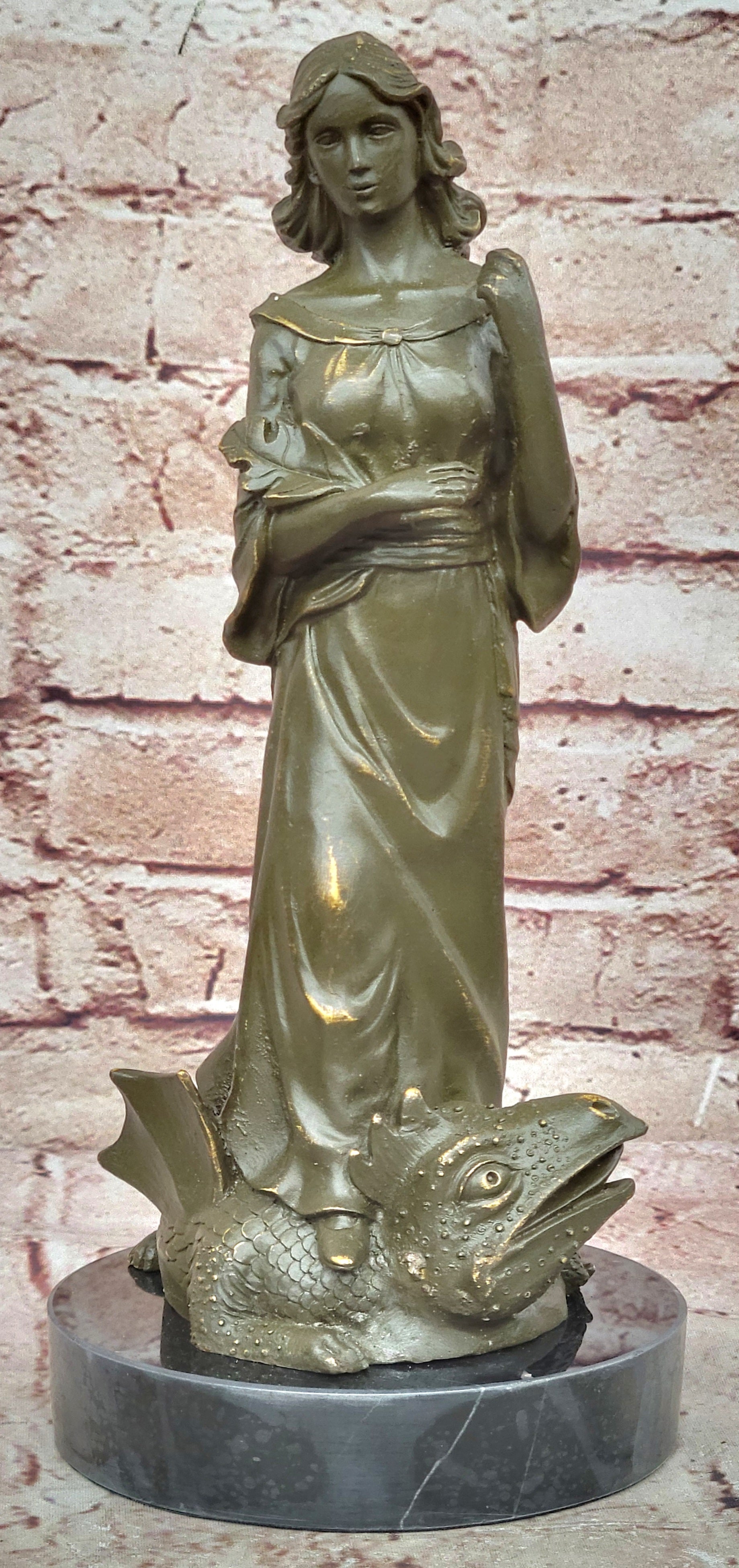 Bronze Sculpture Statue Warrior Goddess Athena on Dragon Collectible Artwork