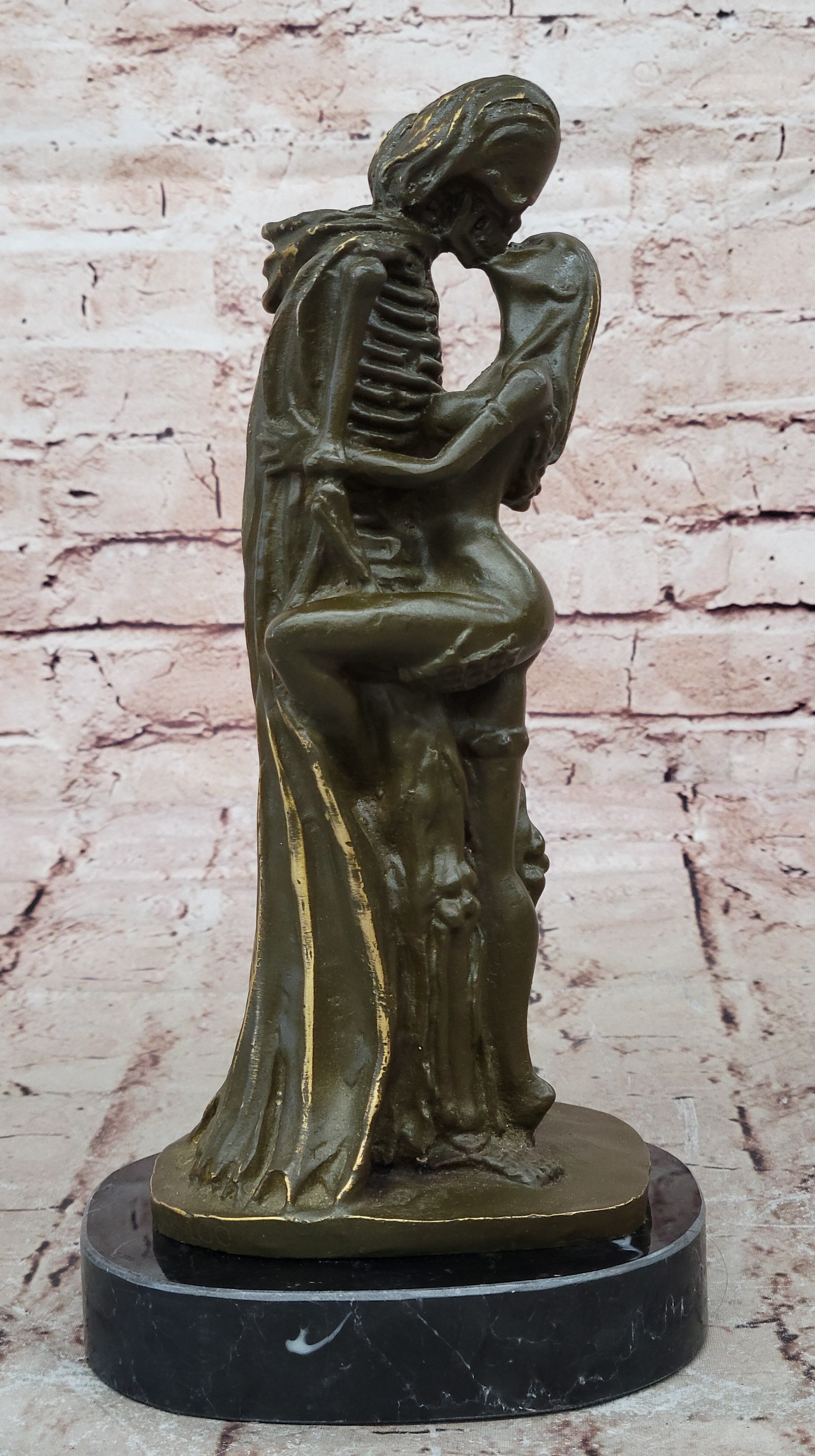 Signed Bronze Skeleton and Woman Embrace Statue – Romantic Gothic Art 4 Halloween