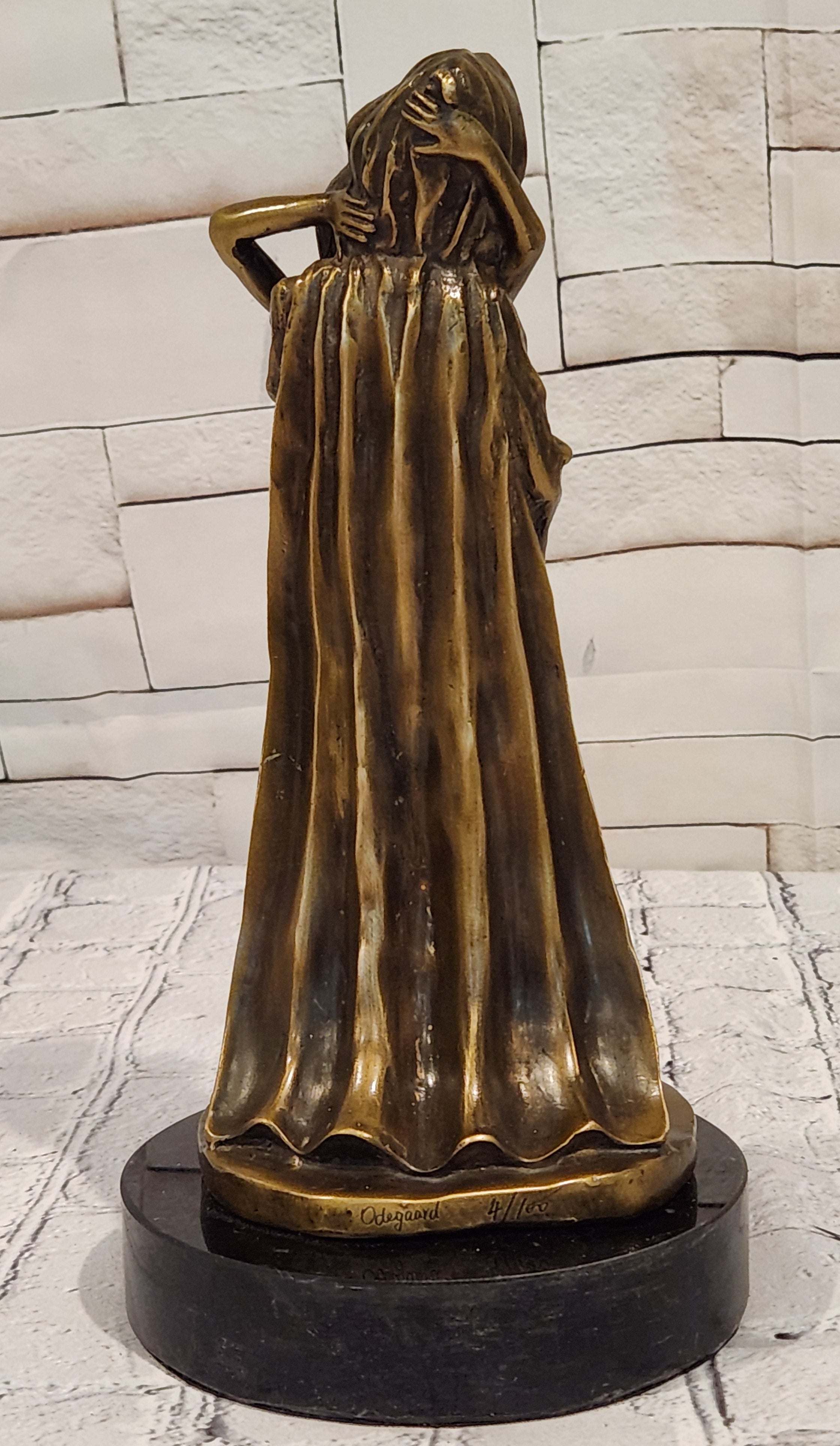 Bronze Nude Woman with Angel of Death Sculpture Odegaard Collectible Figurine