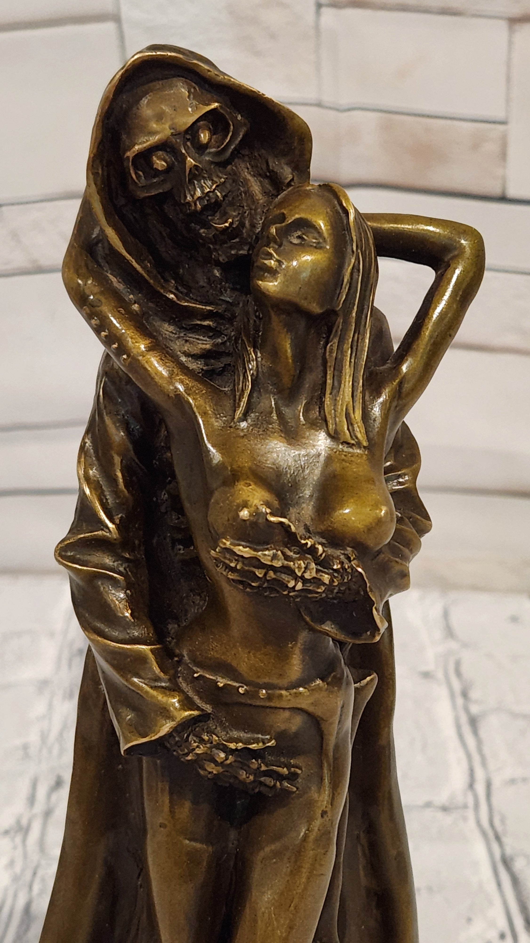 Bronze Nude Woman with Angel of Death Sculpture Odegaard Collectible Figurine
